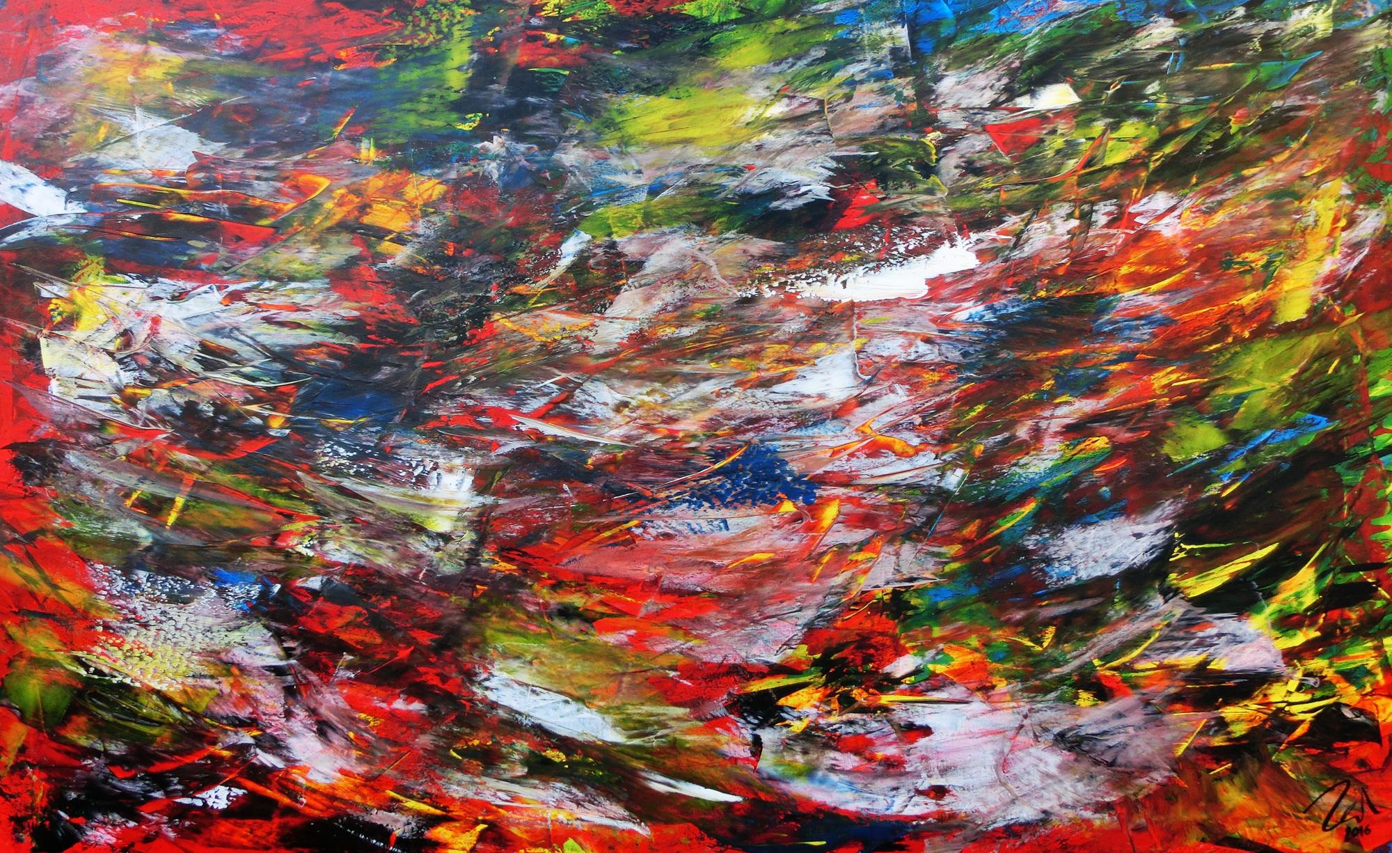 Sehr modernes abstraktes Acrylbild bunt mit vielen Farben