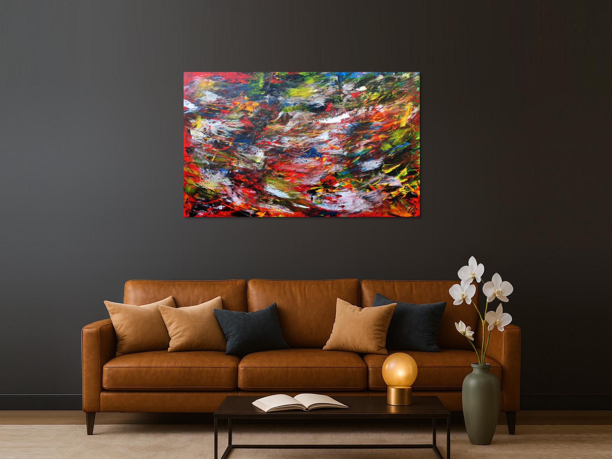 Sehr modernes abstraktes Acrylbild bunt mit vielen Farben