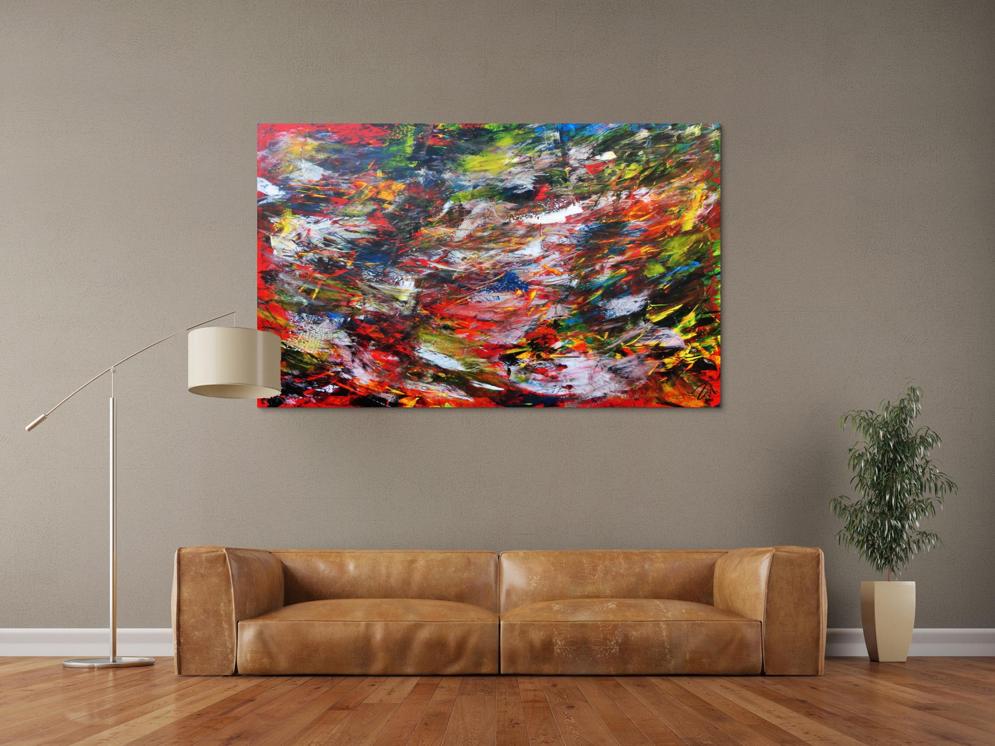 Sehr modernes abstraktes Acrylbild bunt mit vielen Farben