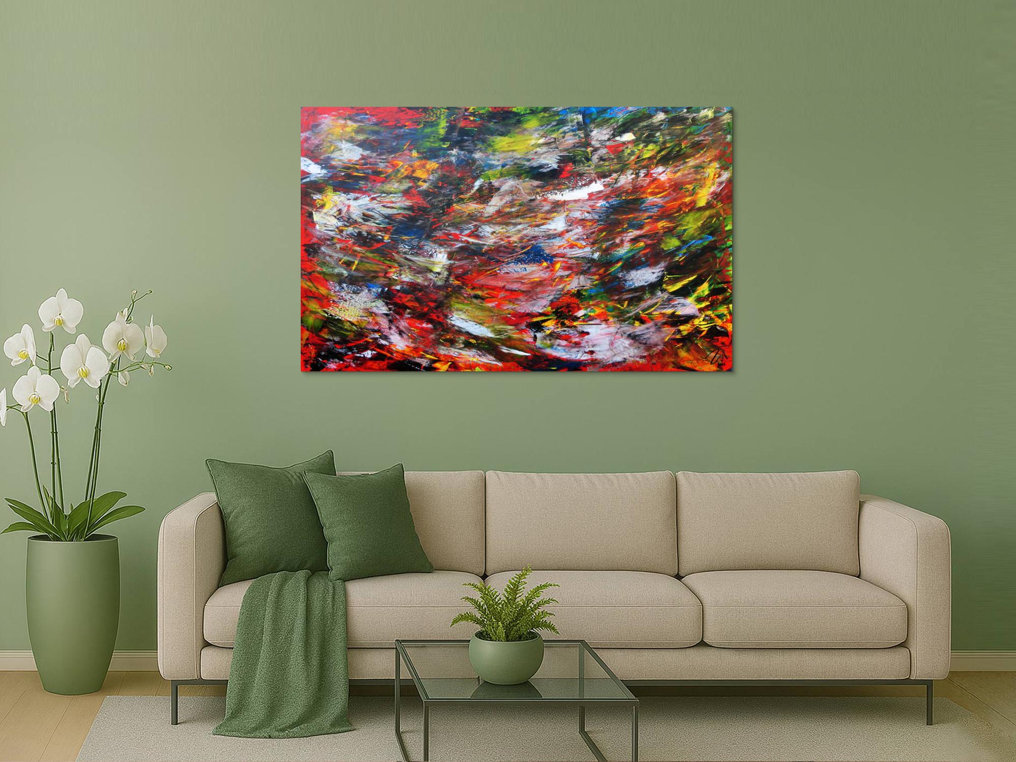 Sehr modernes abstraktes Acrylbild bunt mit vielen Farben