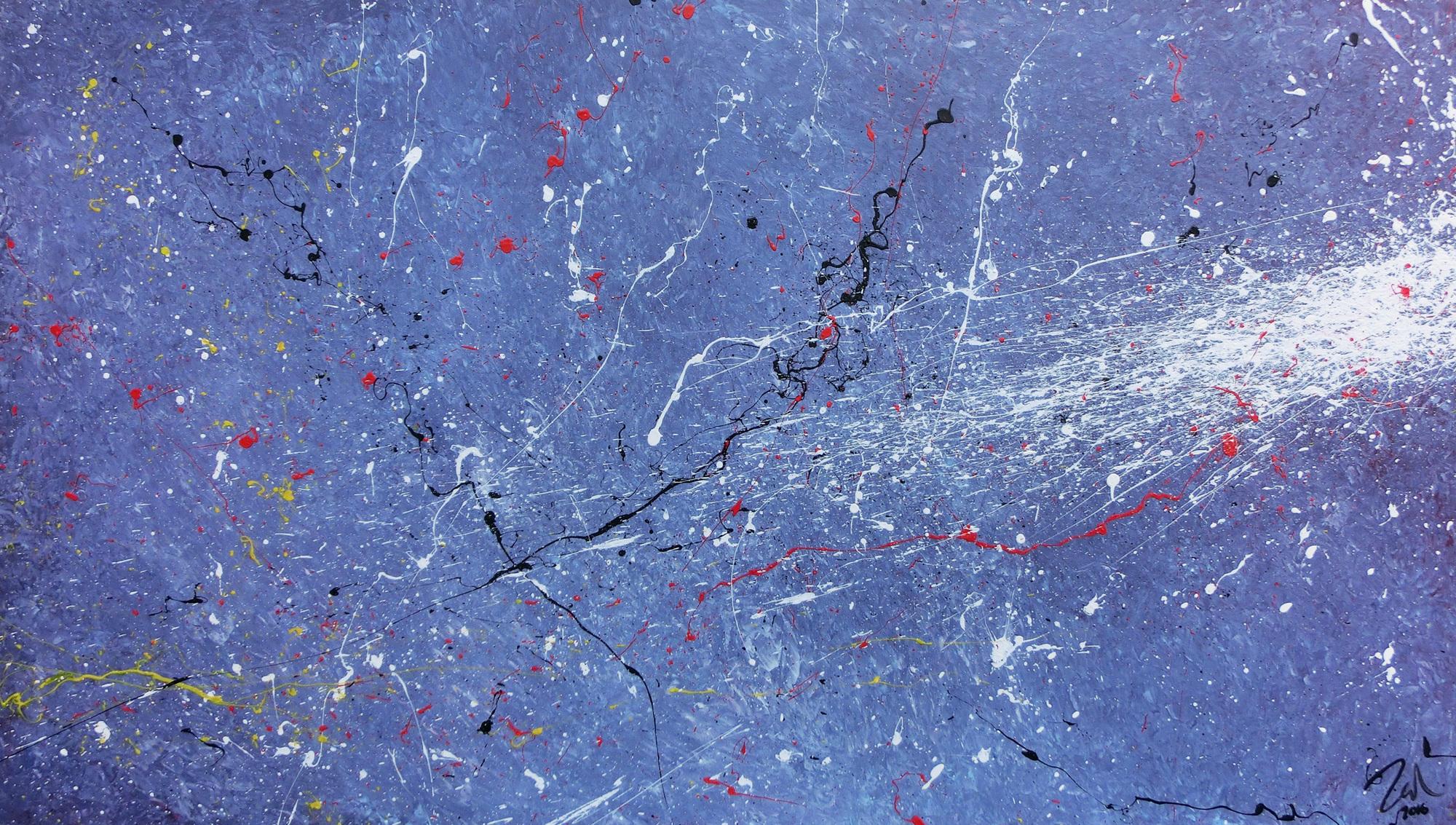 Modernes Acrylbild abstrakt lila blau weiß