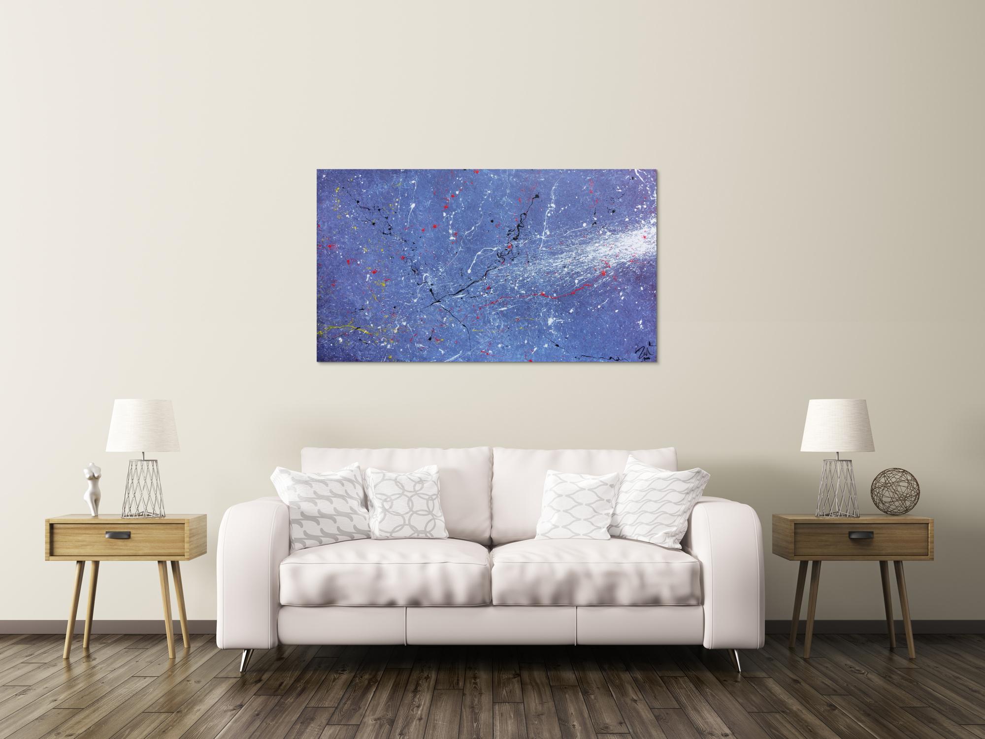 Modernes Acrylbild abstrakt lila blau weiß