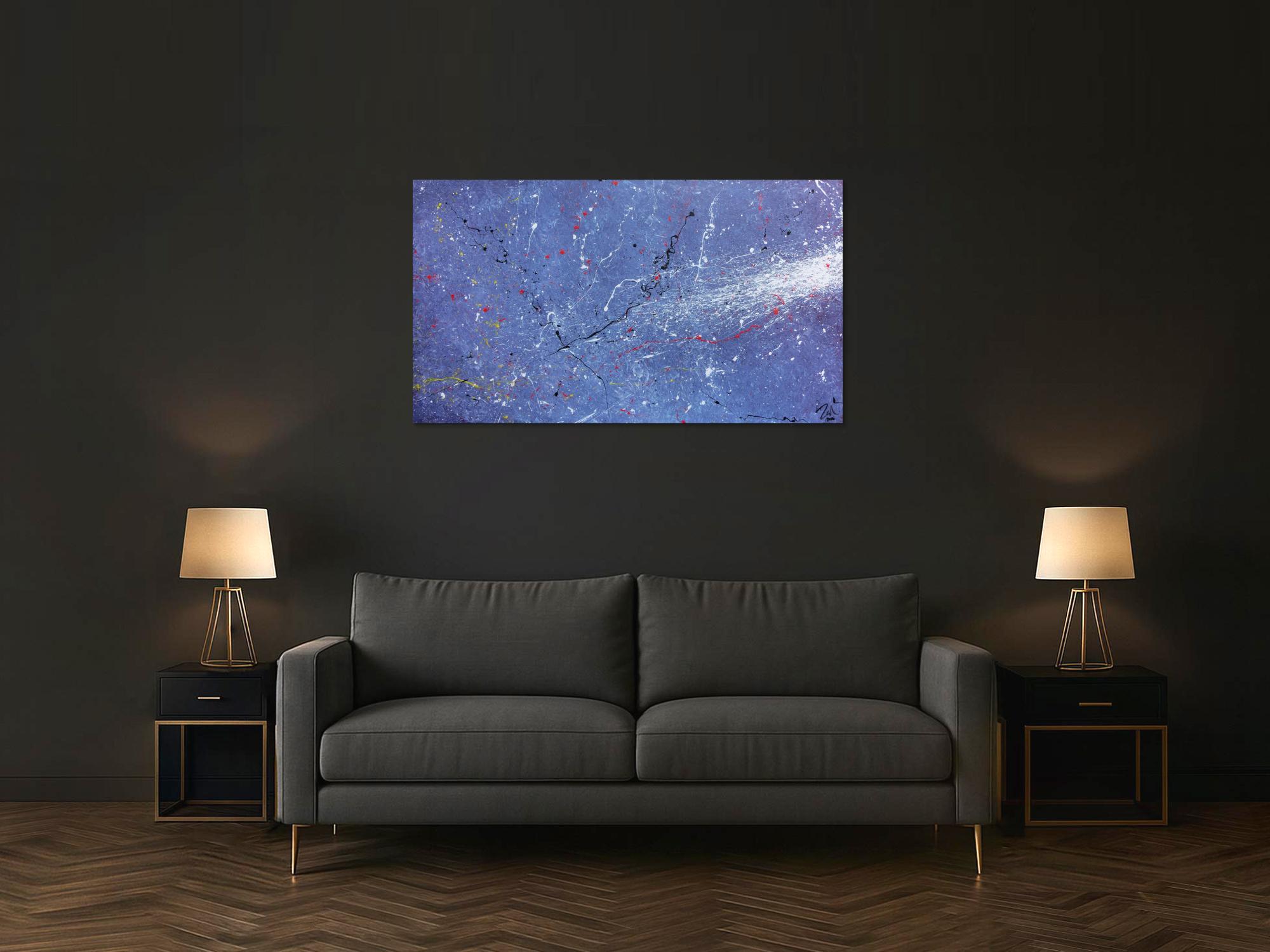 Modernes Acrylbild abstrakt lila blau weiß