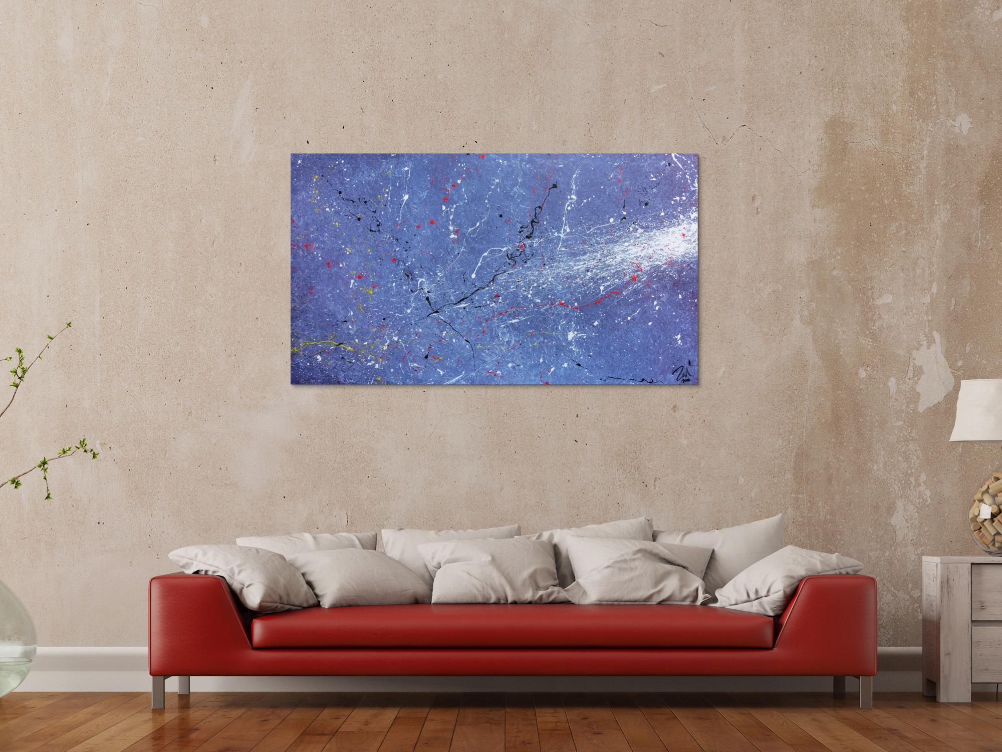 Modernes Acrylbild abstrakt lila blau weiß