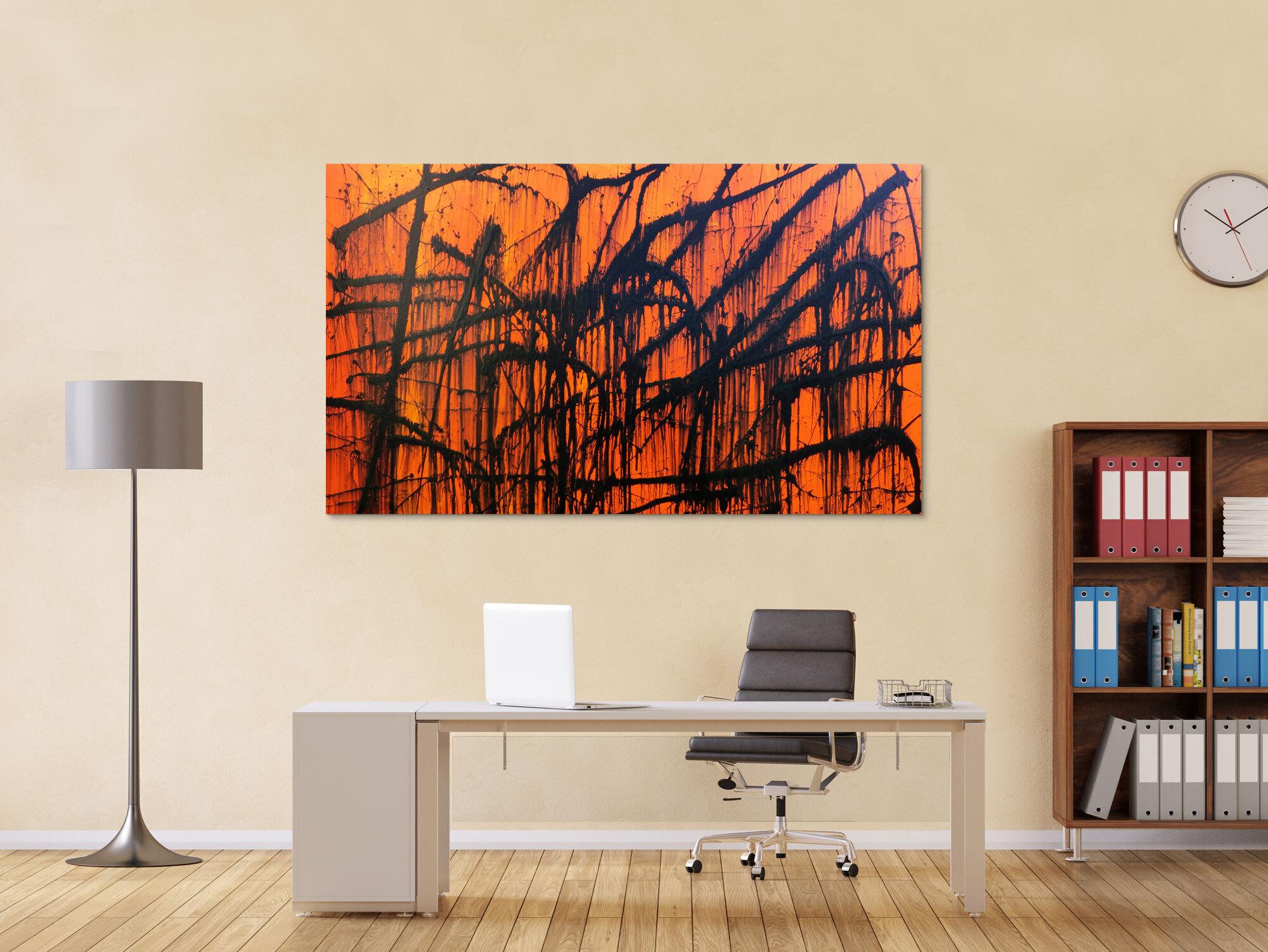 Modernes abstraktes Acrylbild in orange und schwarz