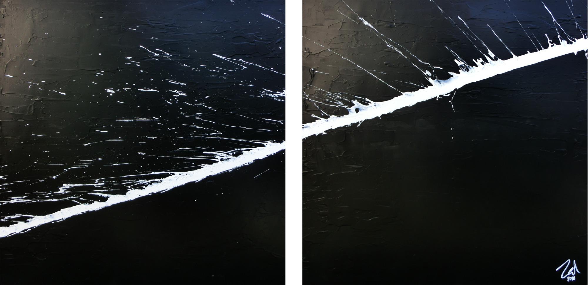 Minimalistisches abstraktes Acrylbild schwarz weiß zwei Teile