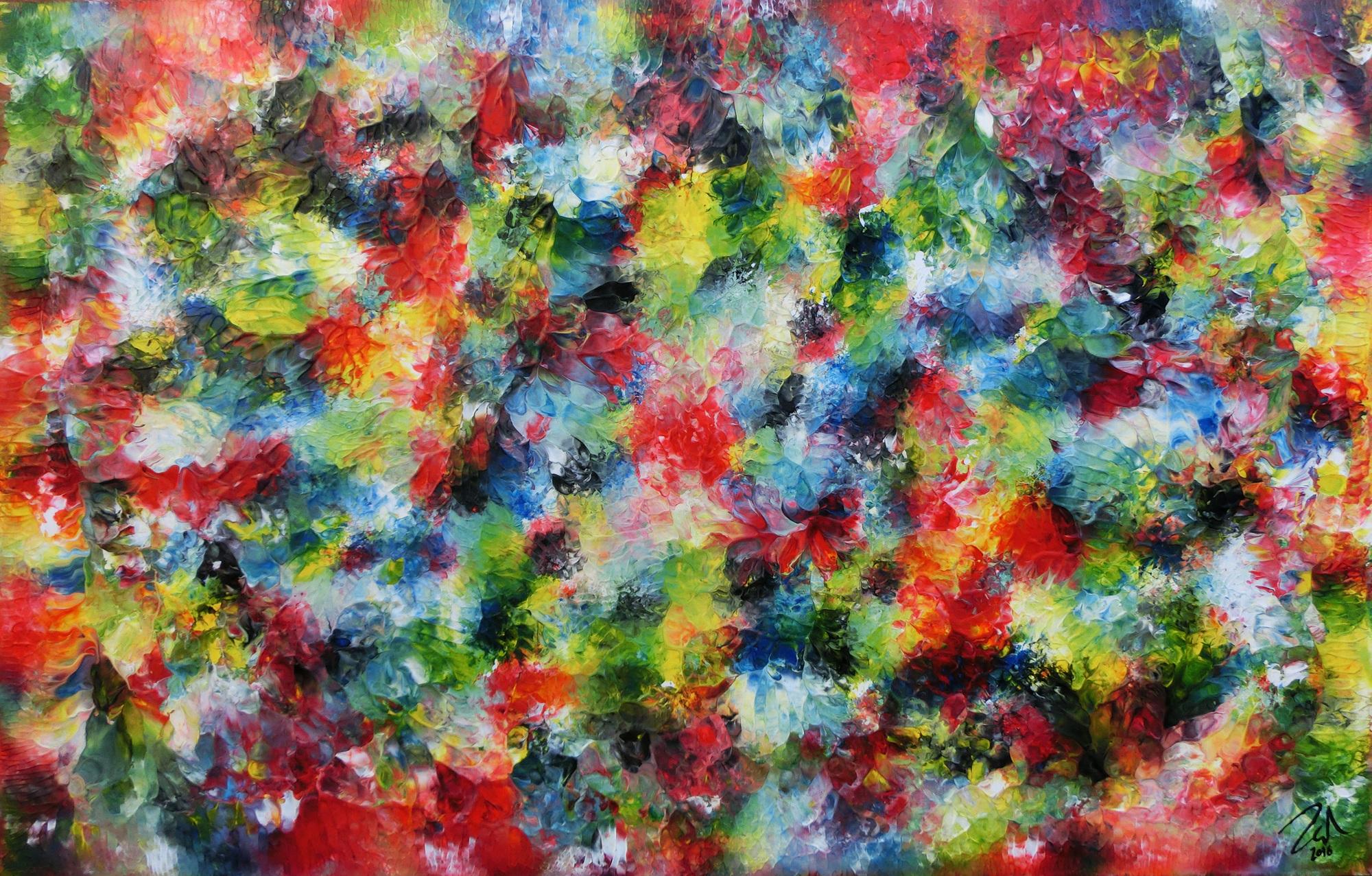 Sehr buntes abstraktes Acrylbild modern mit vielen Farben