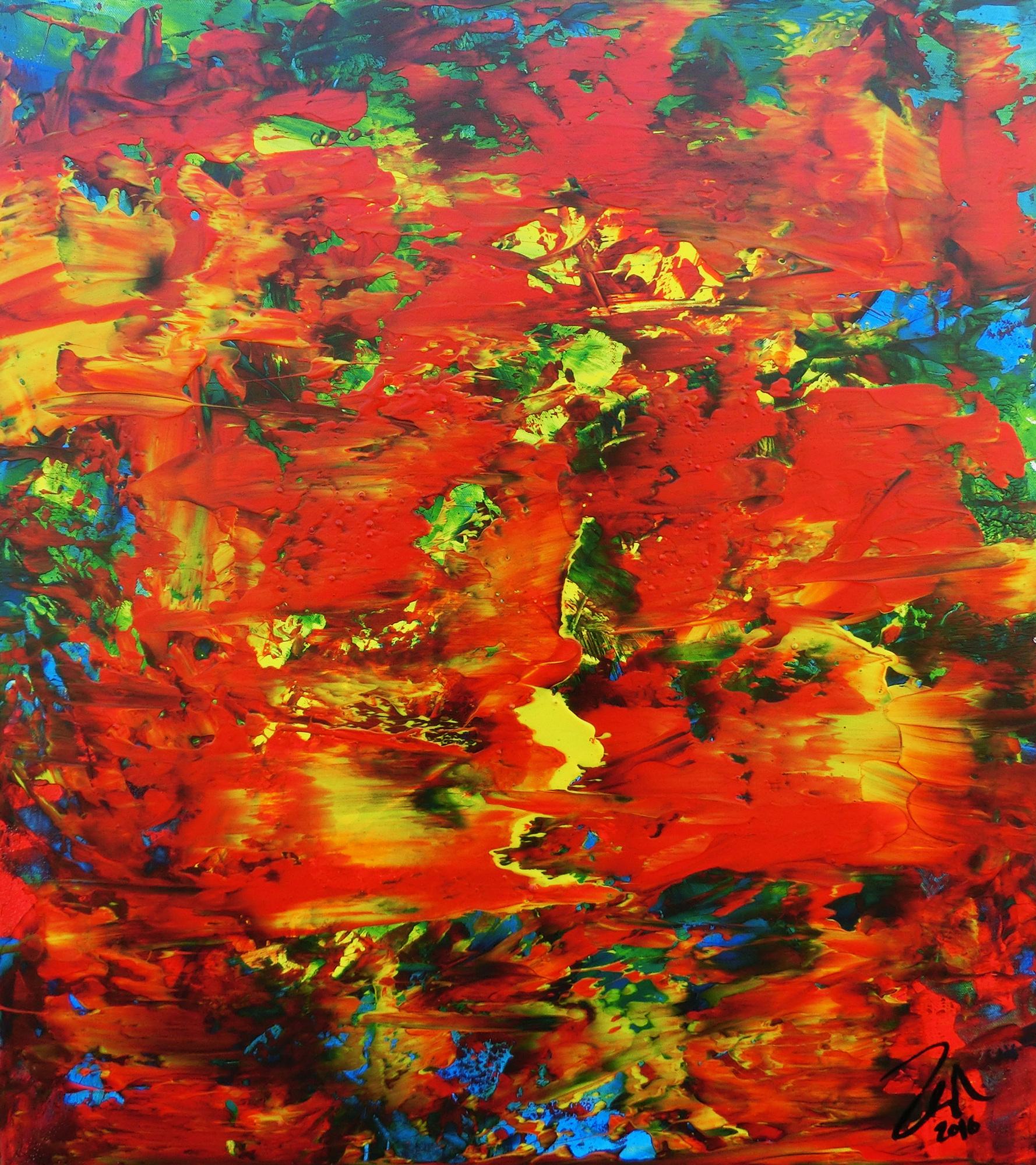 Modernes abstraktes Acrylbild mit viel rot