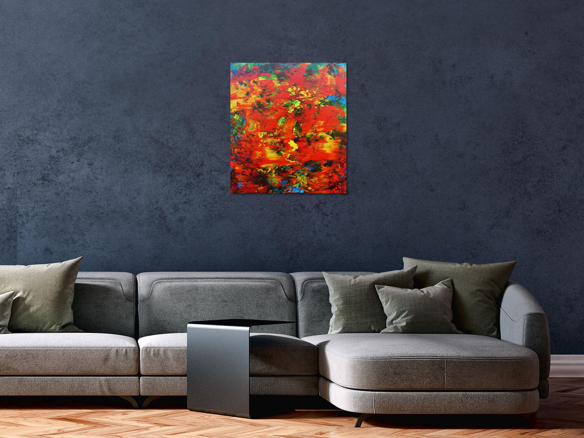 Modernes abstraktes Acrylbild mit viel rot