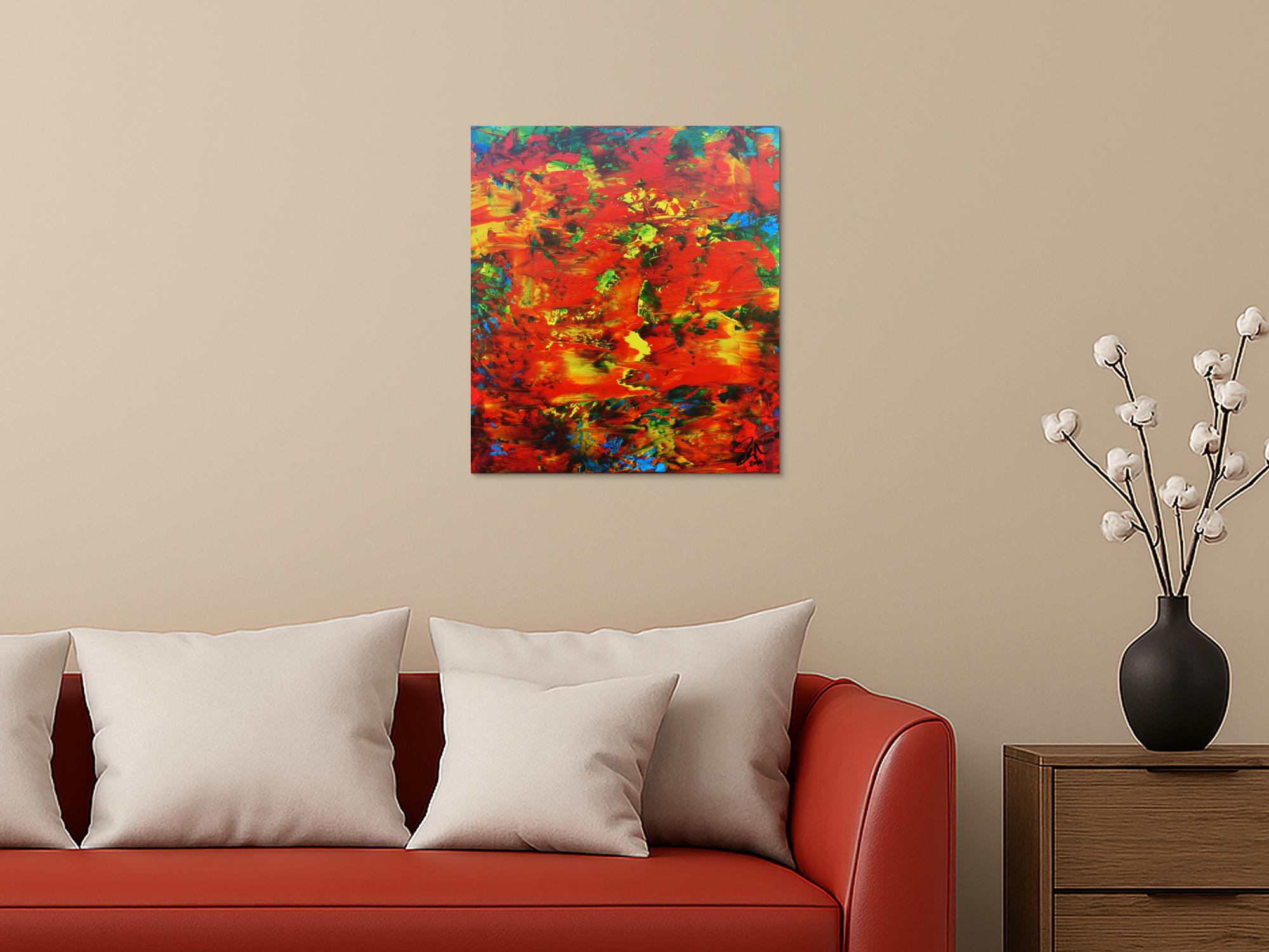 Modernes abstraktes Acrylbild mit viel rot