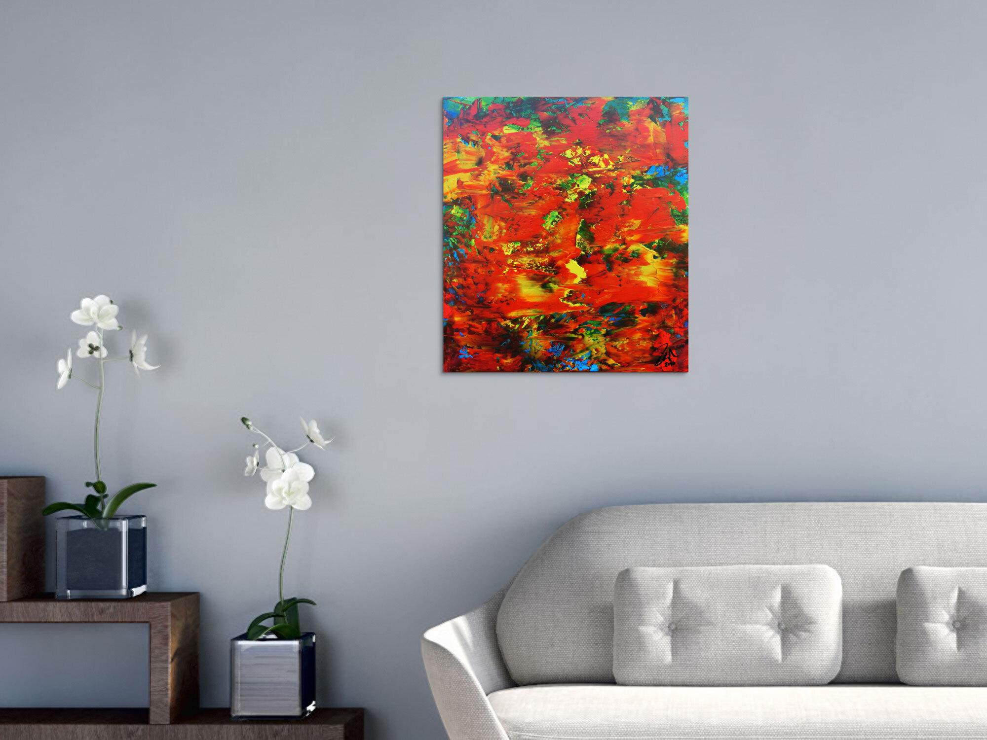 Modernes abstraktes Acrylbild mit viel rot