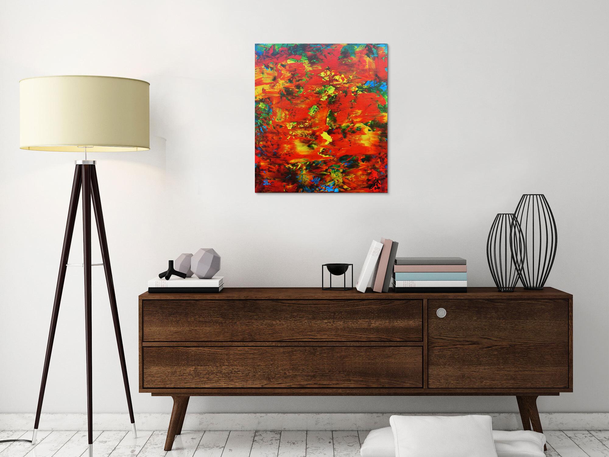 Modernes abstraktes Acrylbild mit viel rot