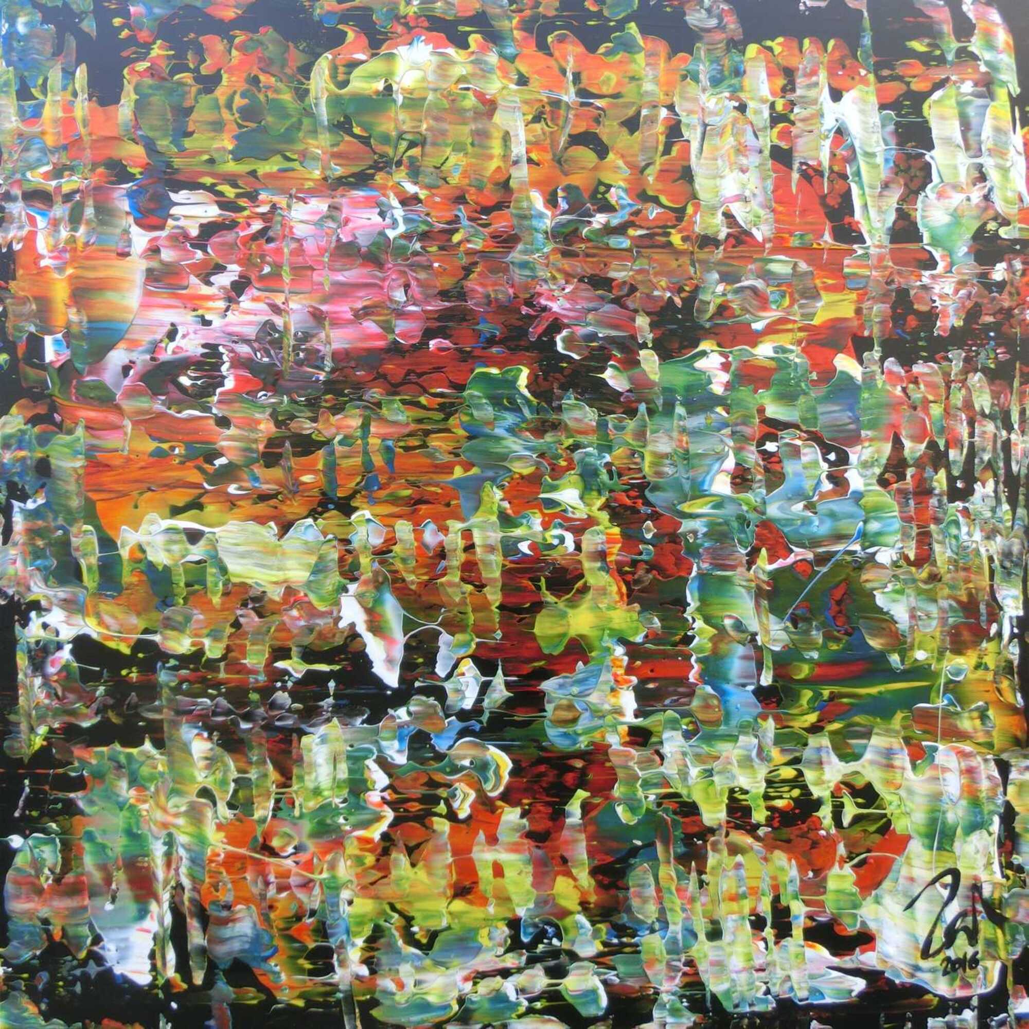 Sehr buntes modernes Acrylgemälde abstrakt mit vielen Farben