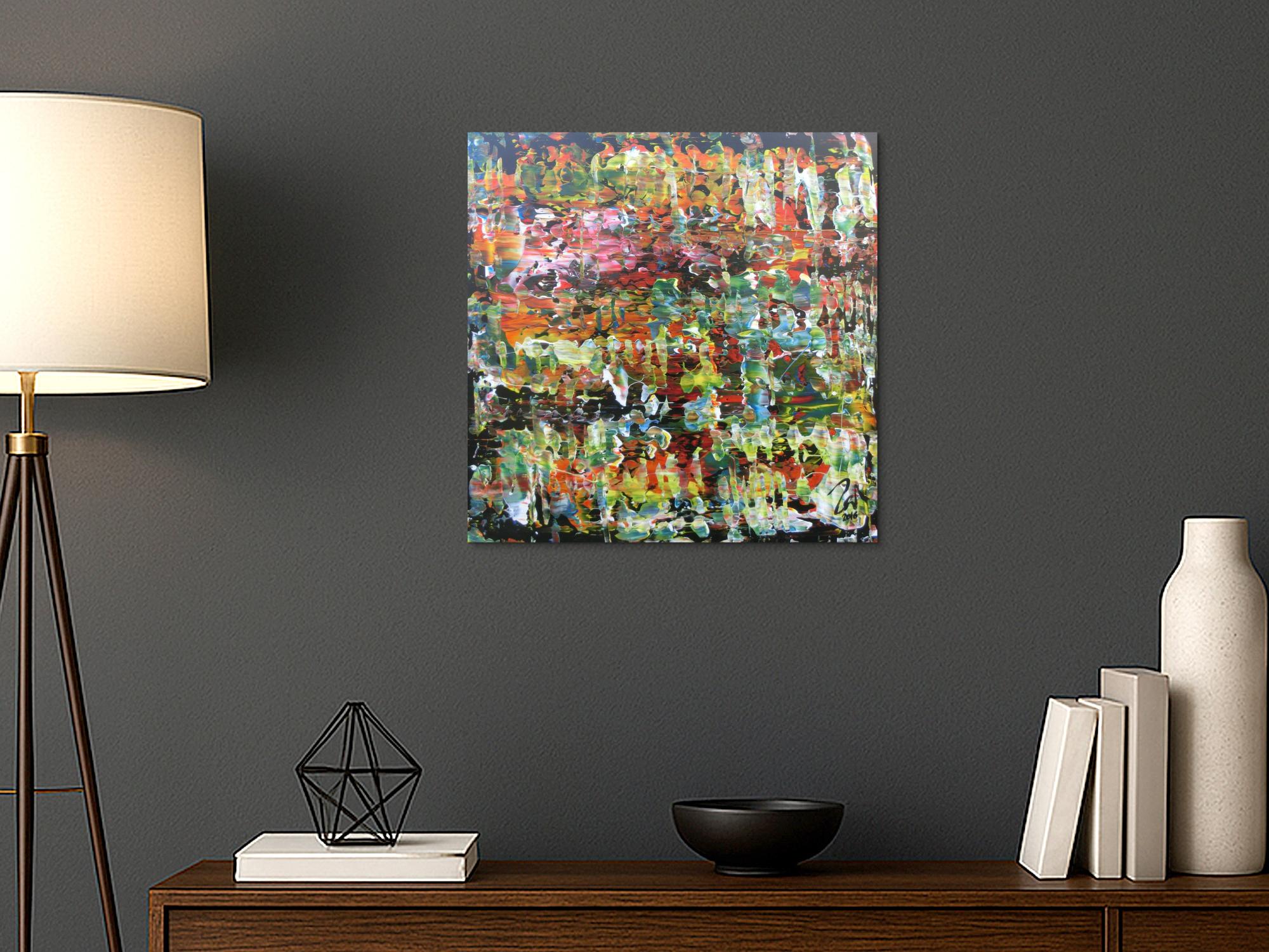 Sehr buntes modernes Acrylgemälde abstrakt mit vielen Farben