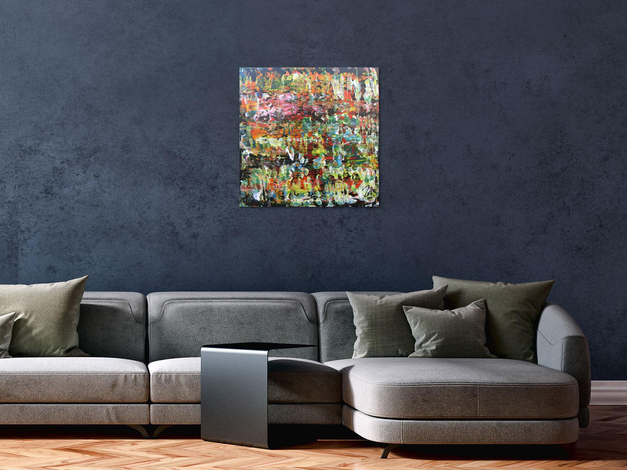 Sehr buntes modernes Acrylgemälde abstrakt mit vielen Farben