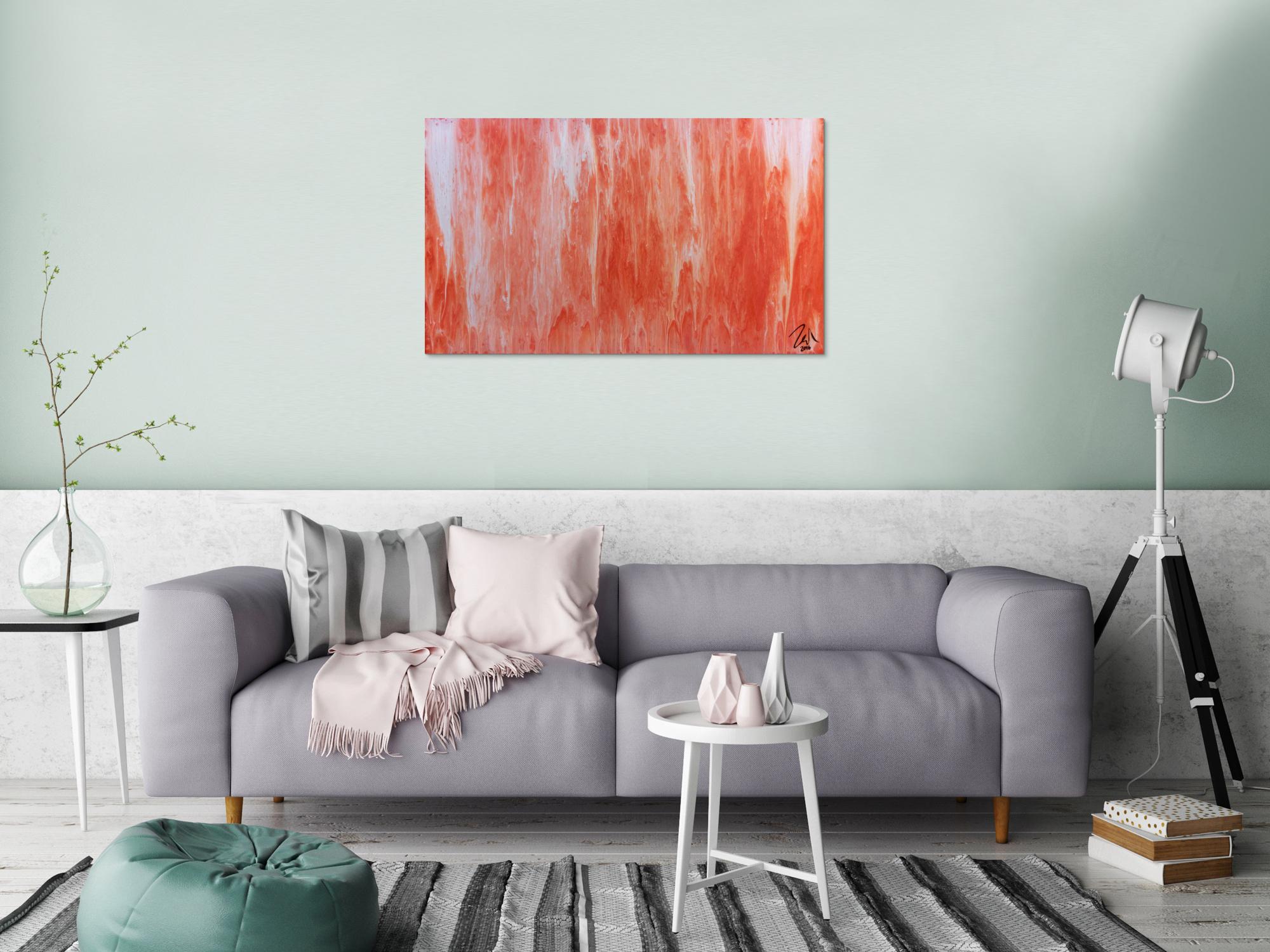 Modernes Acrylbild abstrakt in peach und Lachsfarben