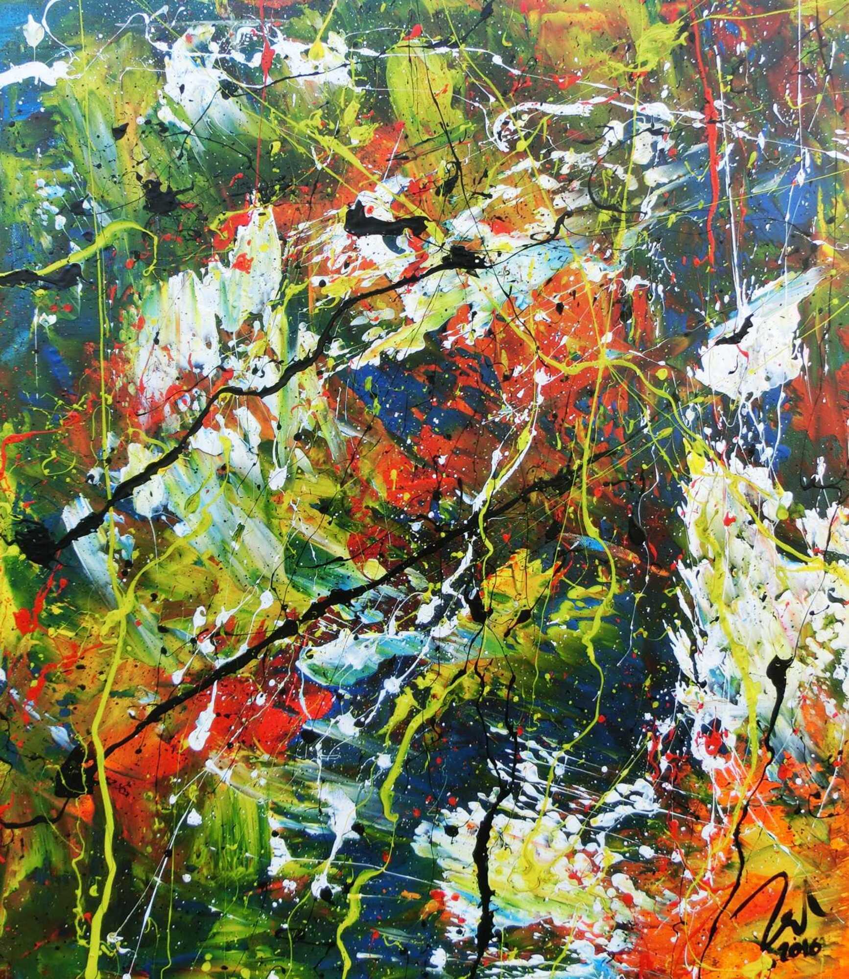 Buntes abstraktes Acrylbild mit vielen Farben sehr modern