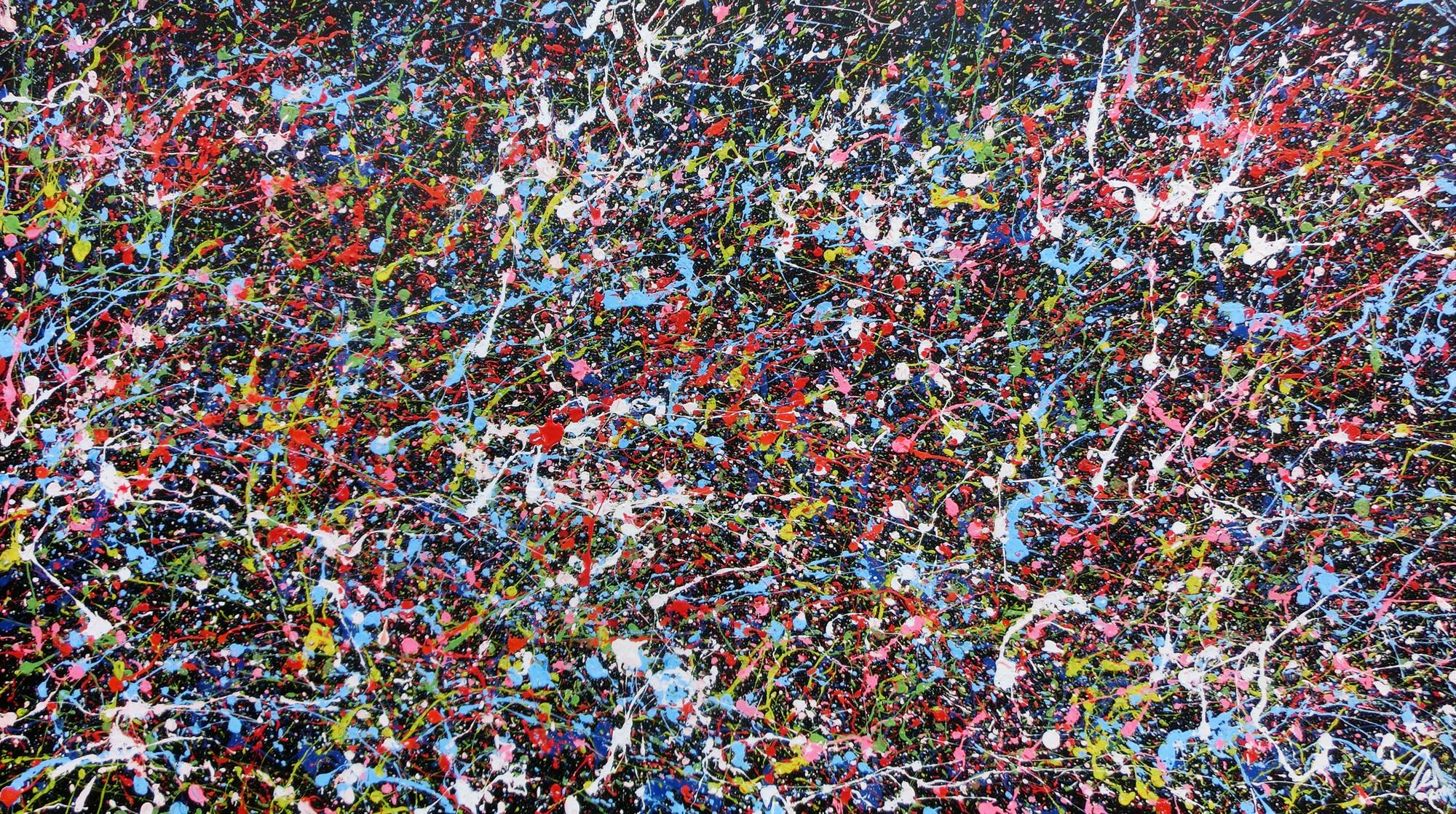 Abstraktes Acrylgemälde mit vielen Farben sehr bunt Splashstyle