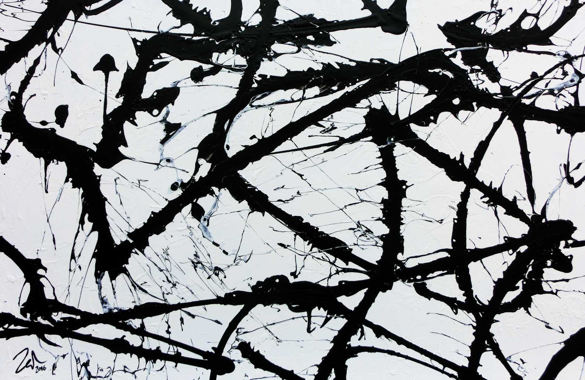 Minimalistisches Acrylgemälde in schwarz weiß modern und abstrakt