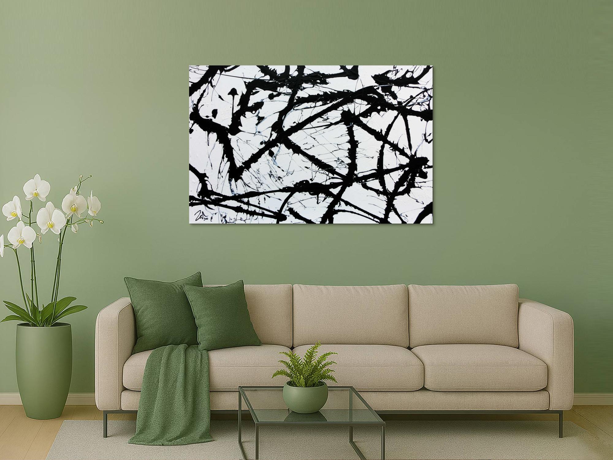 Minimalistisches Acrylgemälde in schwarz weiß modern und abstrakt