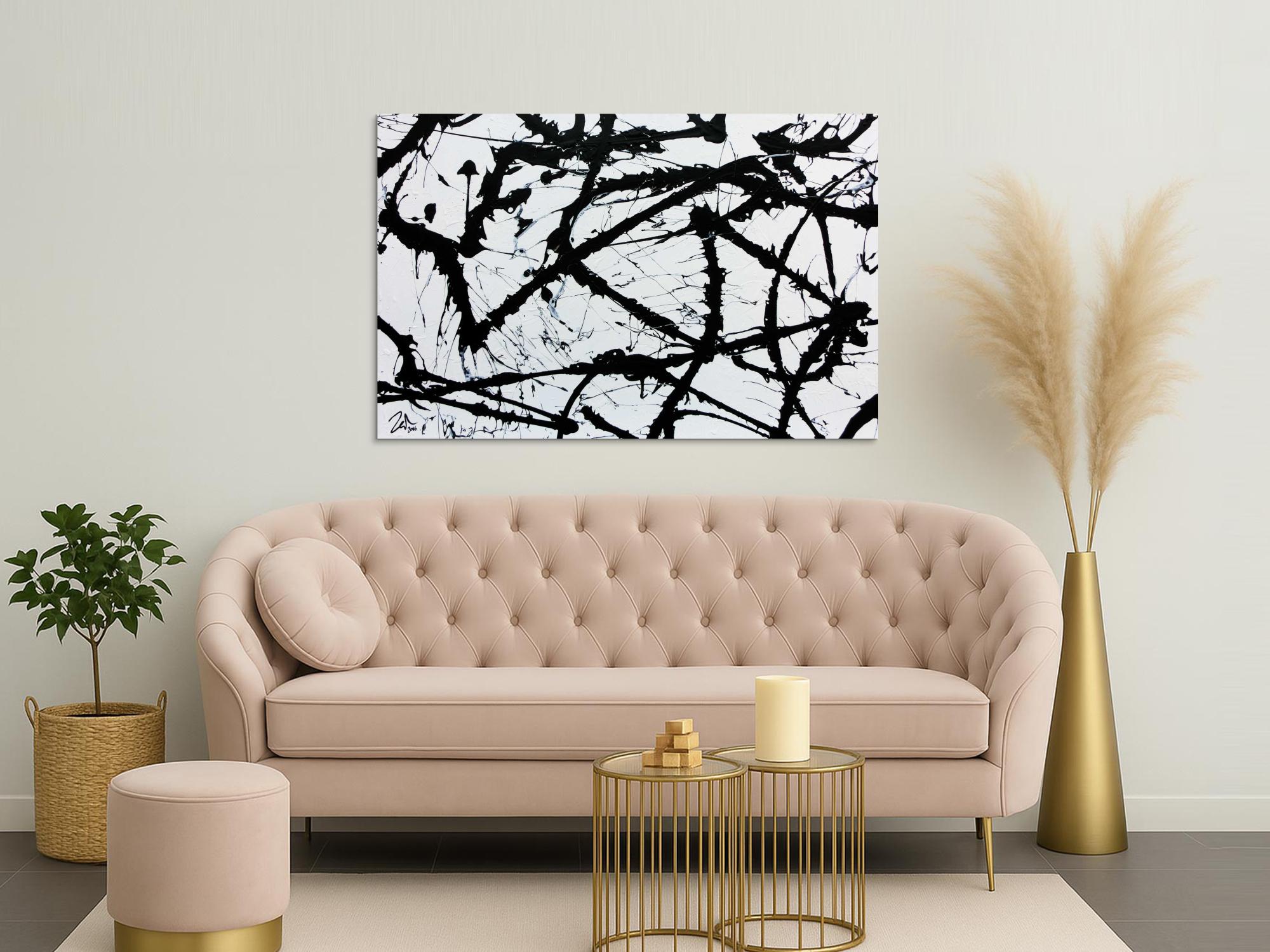 Minimalistisches Acrylgemälde in schwarz weiß modern und abstrakt