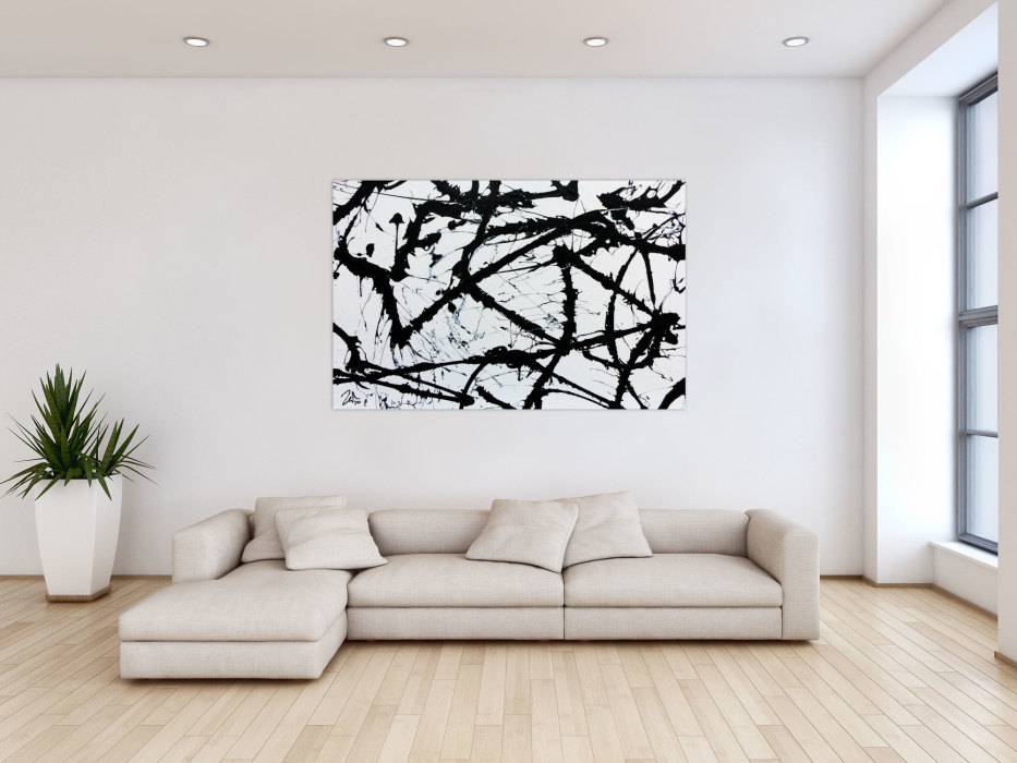 Hochwertige Kunst auf Leinwand Minimalistisches Acrylgemälde in schwarz