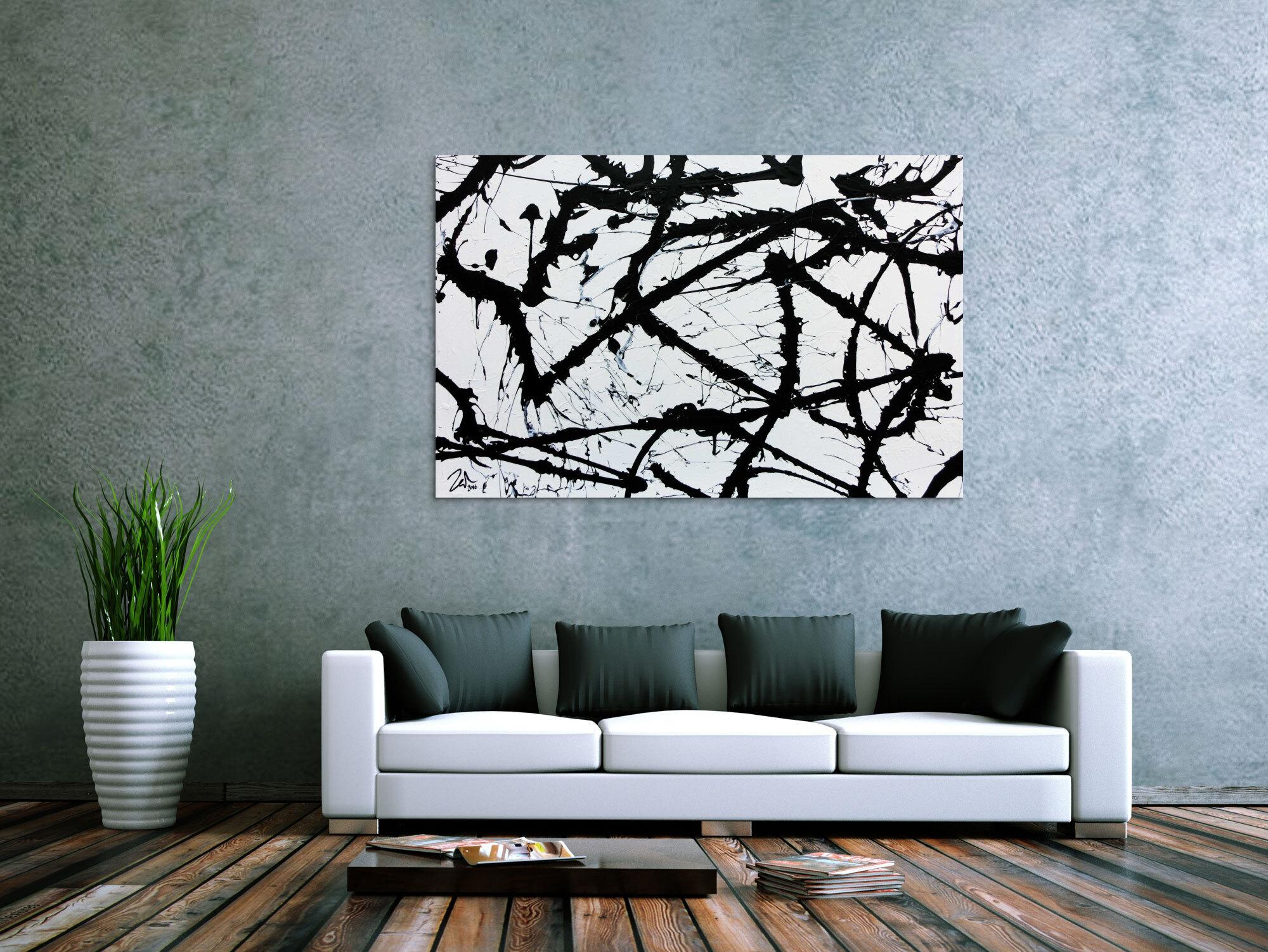 Minimalistisches Acrylgemälde in schwarz weiß modern und abstrakt
