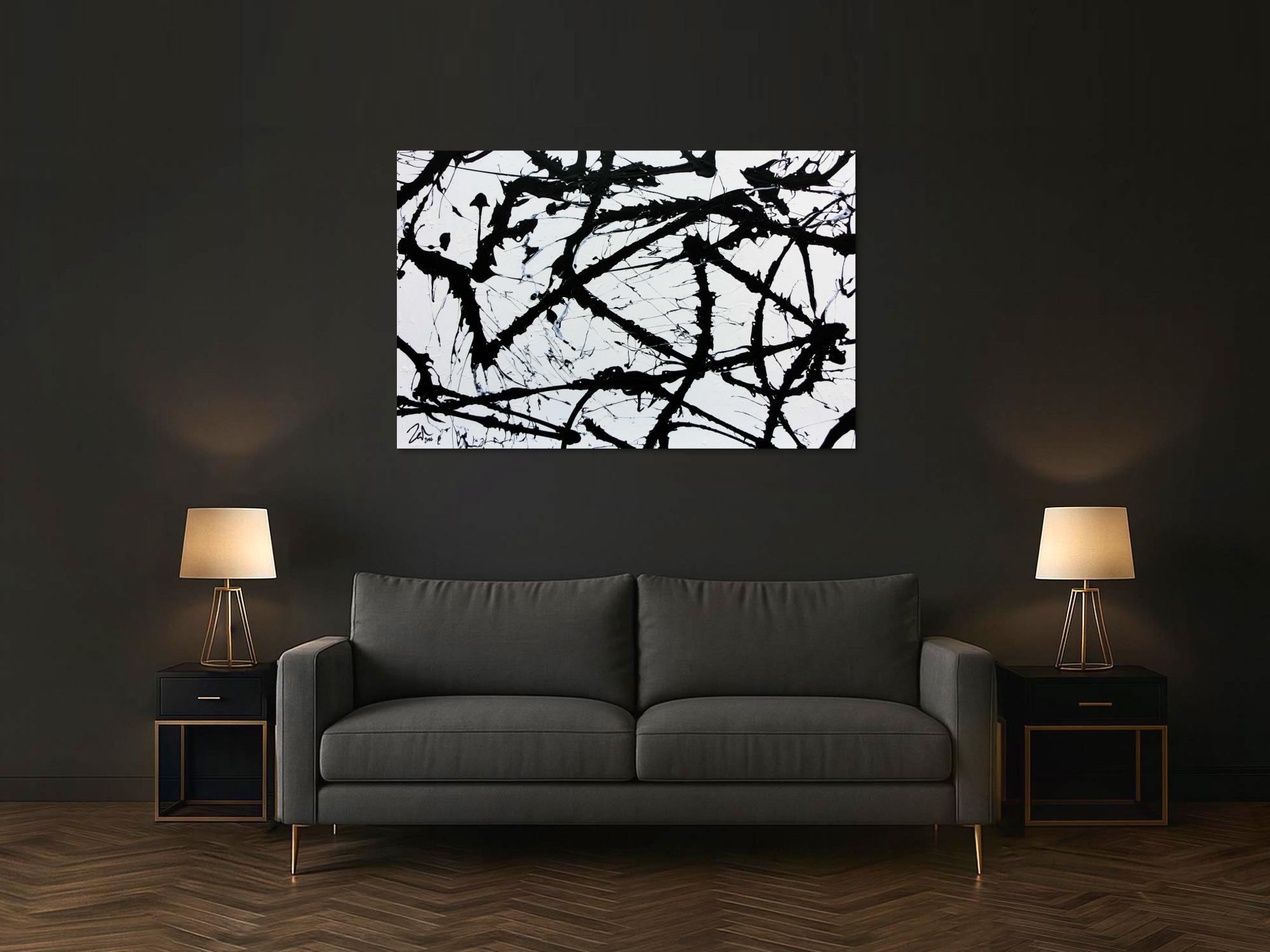 Minimalistisches Acrylgemälde in schwarz weiß modern und abstrakt
