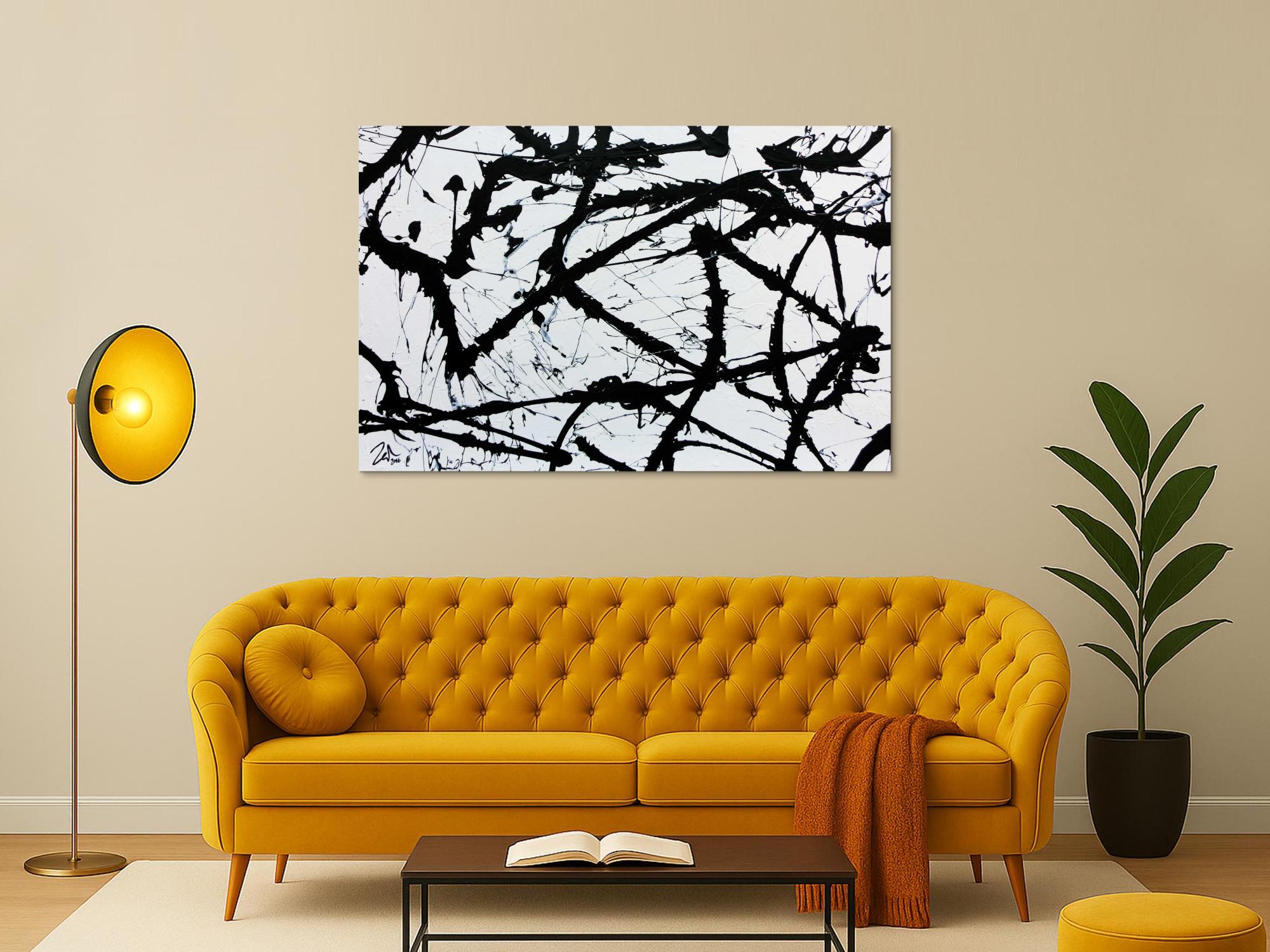 Minimalistisches Acrylgemälde in schwarz weiß modern und abstrakt
