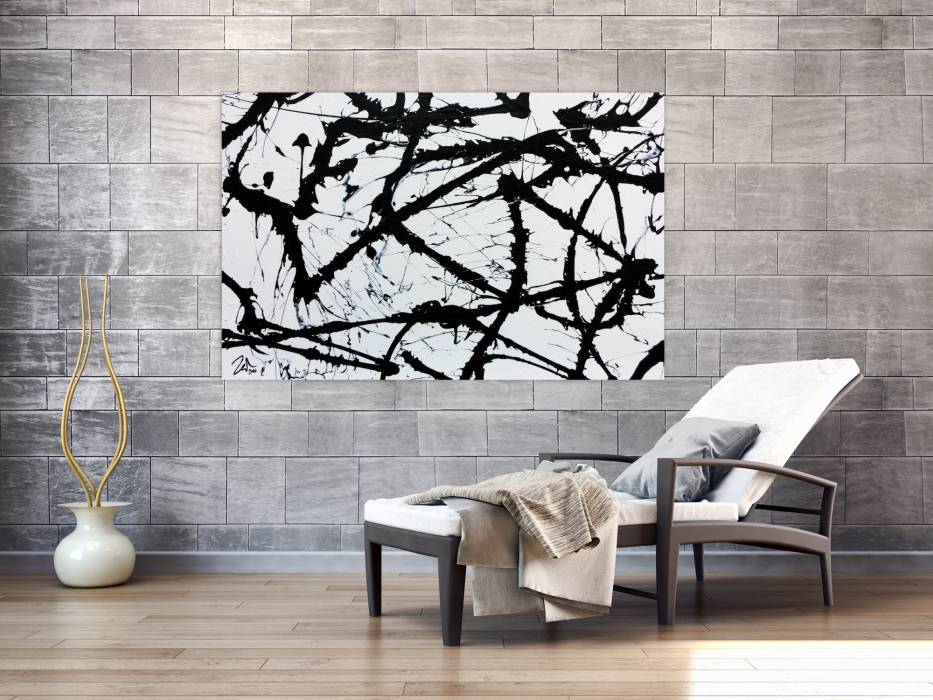 Hochwertige Kunst auf Leinwand Minimalistisches Acrylgemälde in schwarz