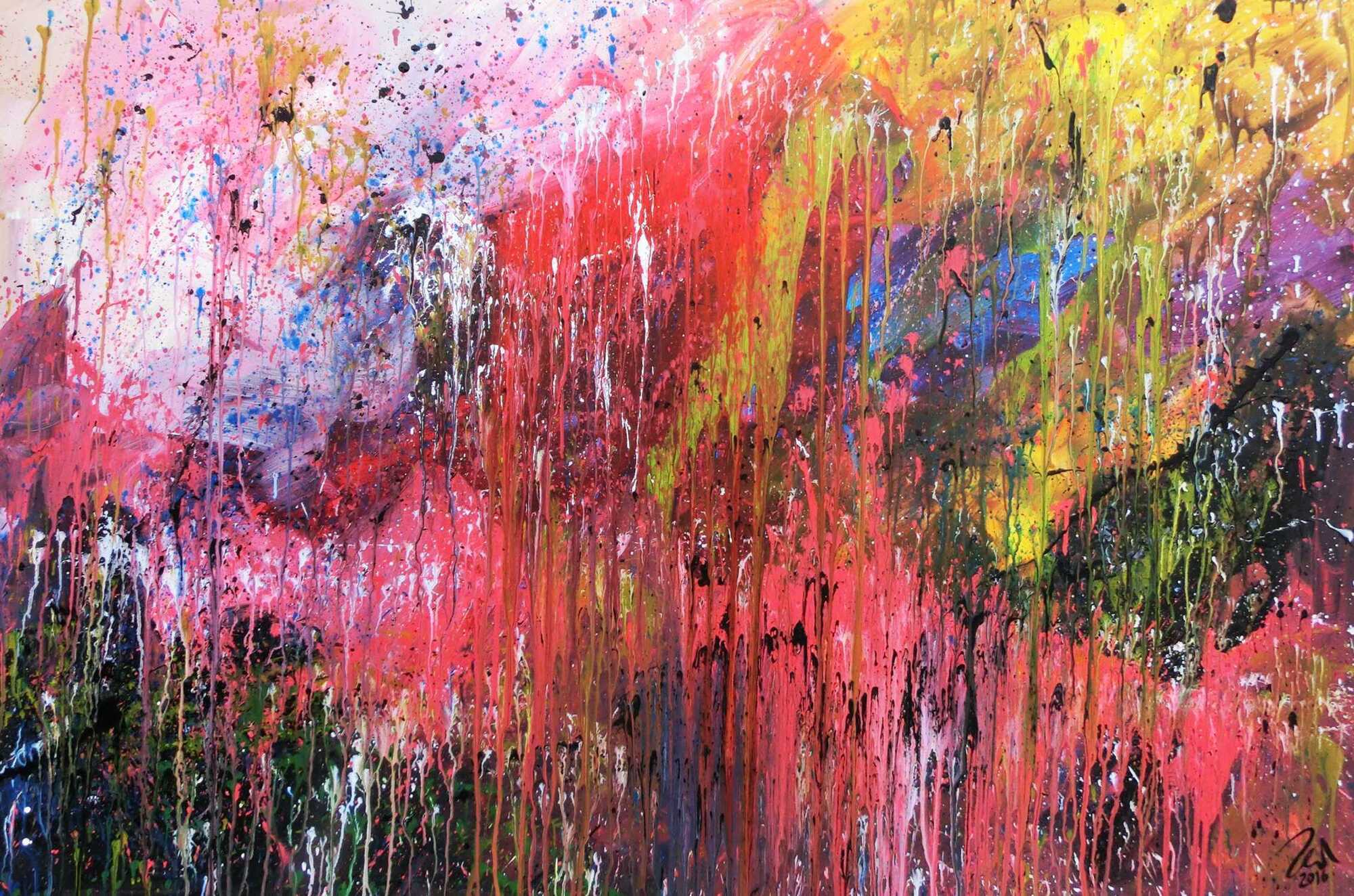 Buntes abstraktes Acrylgemälde modern und mit vielen Farben