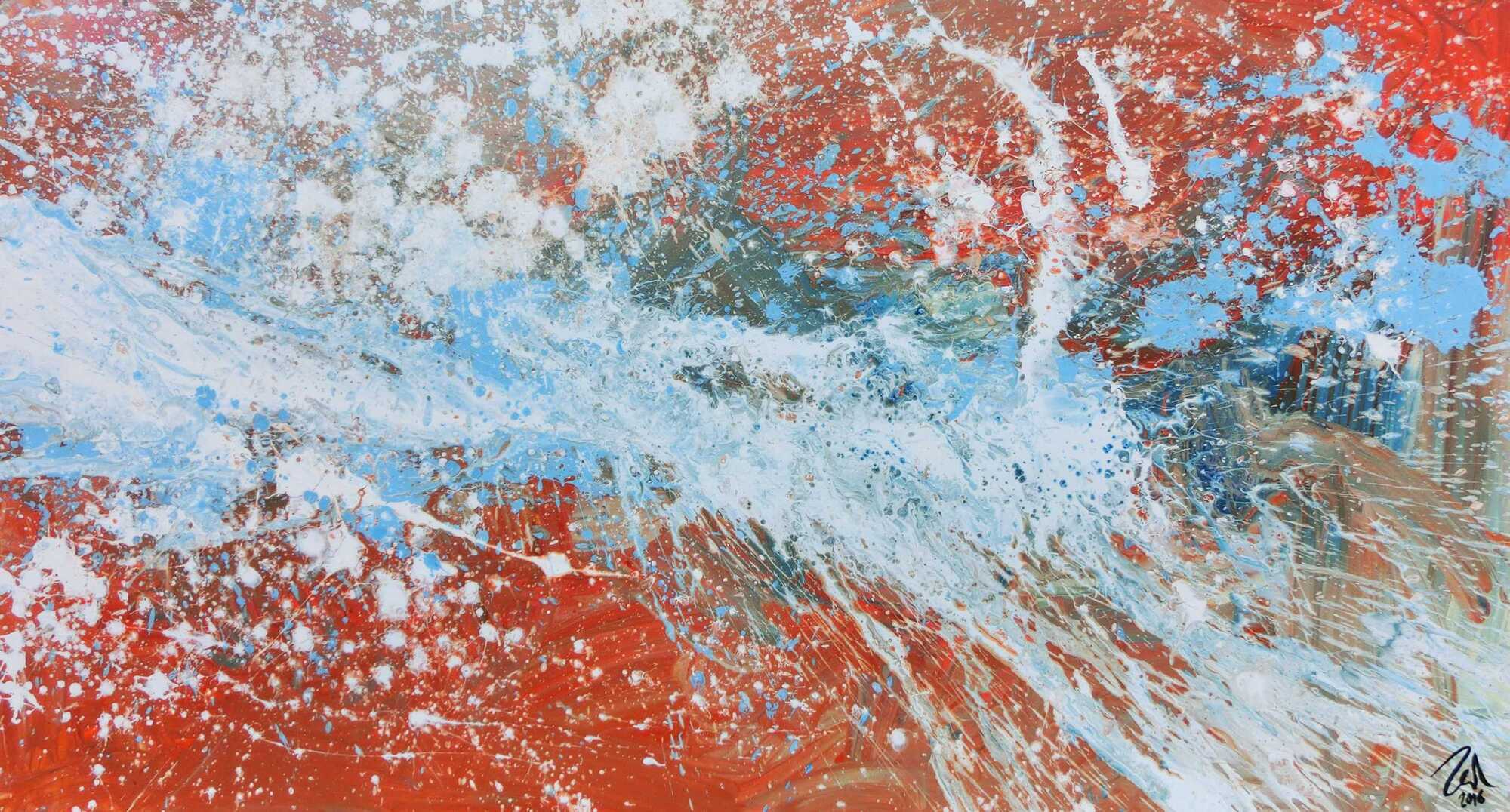 Abstraktes Acrylgemälde in orange und weiß sehr modern