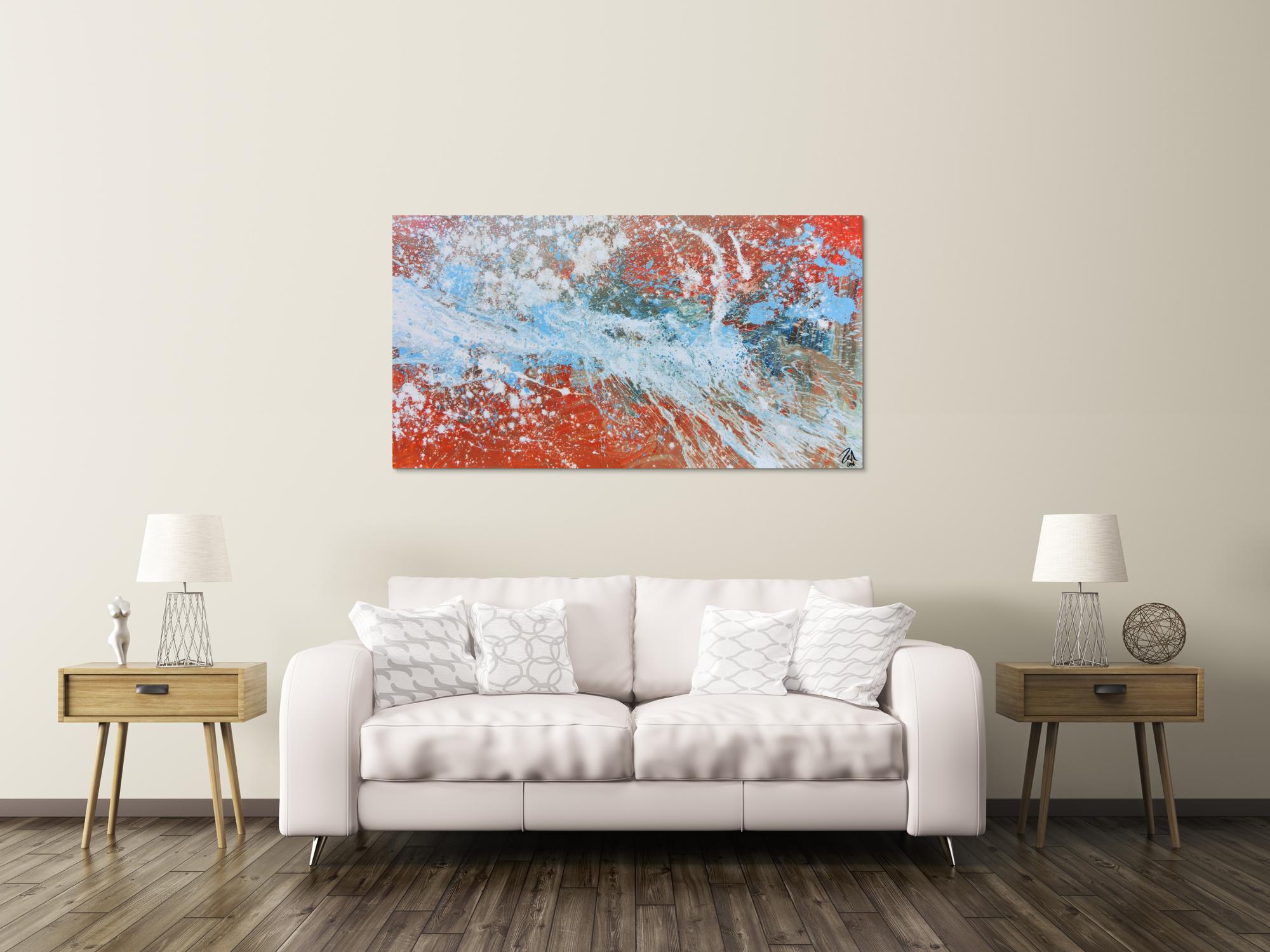 Abstraktes Acrylgemälde in orange und weiß sehr modern