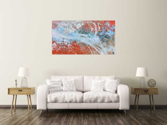 Abstraktes Acrylgemälde in orange und weiß sehr modern