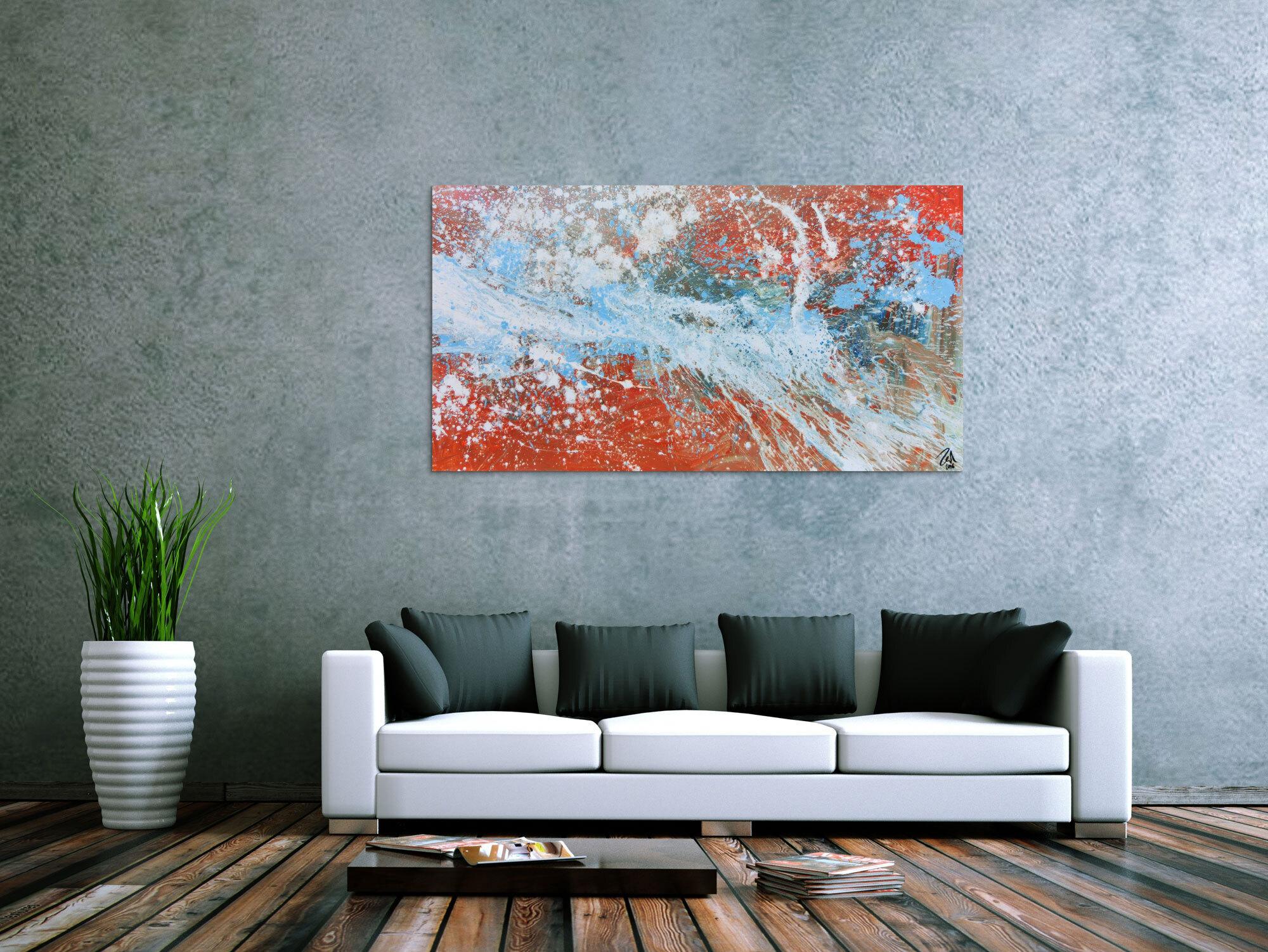 Abstraktes Acrylgemälde in orange und weiß sehr modern