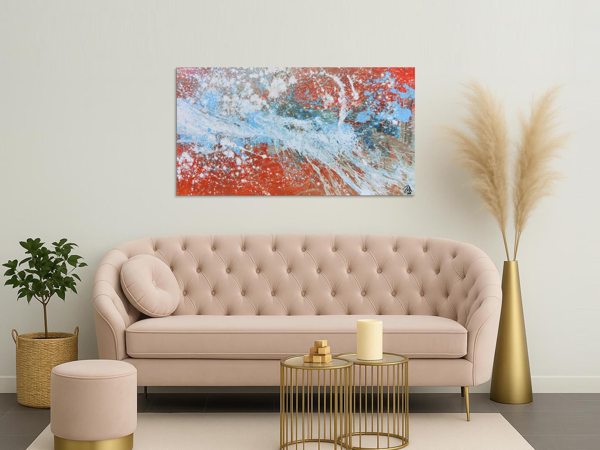 Abstraktes Acrylgemälde in orange und weiß sehr modern