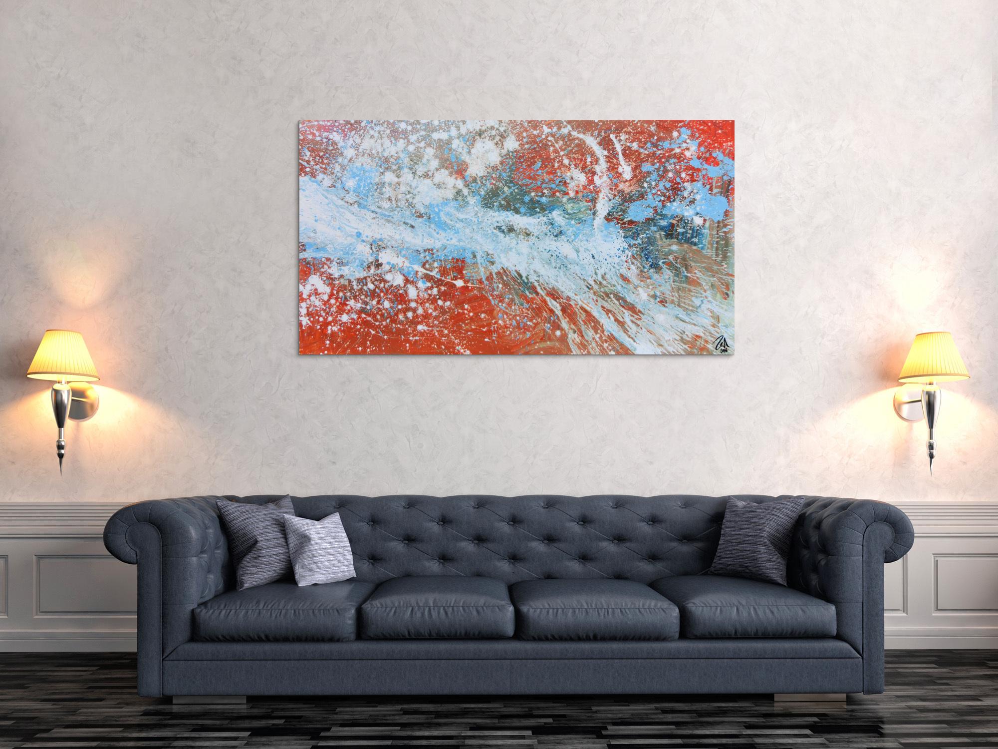 Abstraktes Acrylgemälde in orange und weiß sehr modern