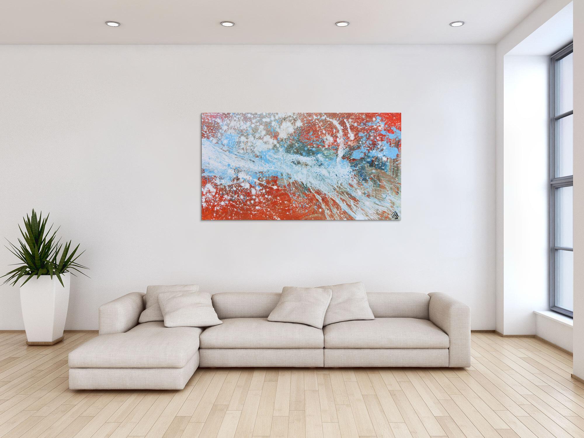 Abstraktes Acrylgemälde in orange und weiß sehr modern