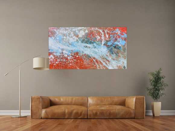 Abstraktes Acrylgemälde in orange und weiß sehr modern