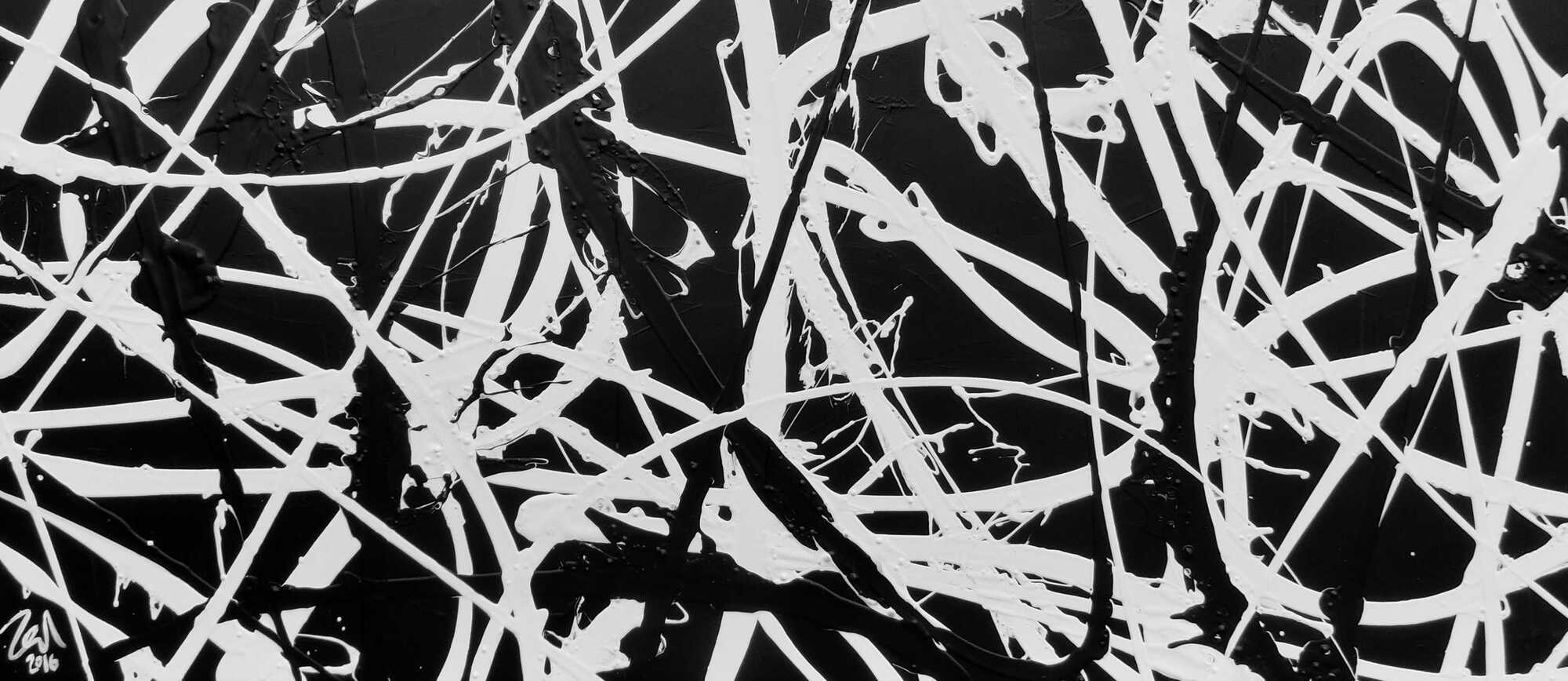 Minimalistisches Gemälde aus Acryl abstrakt in schwarz weiß modern