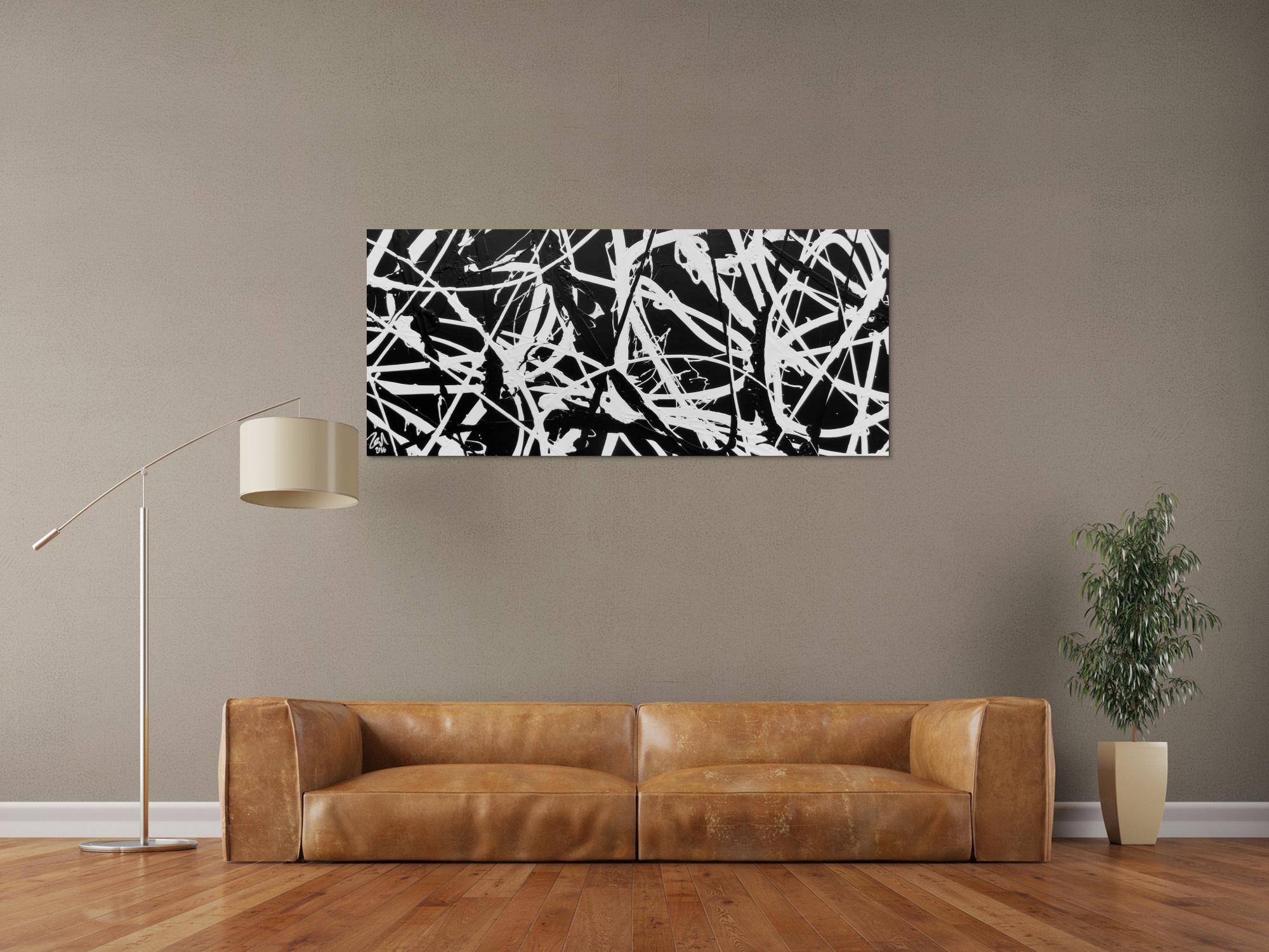 Minimalistisches Gemälde aus Acryl abstrakt in schwarz weiß modern