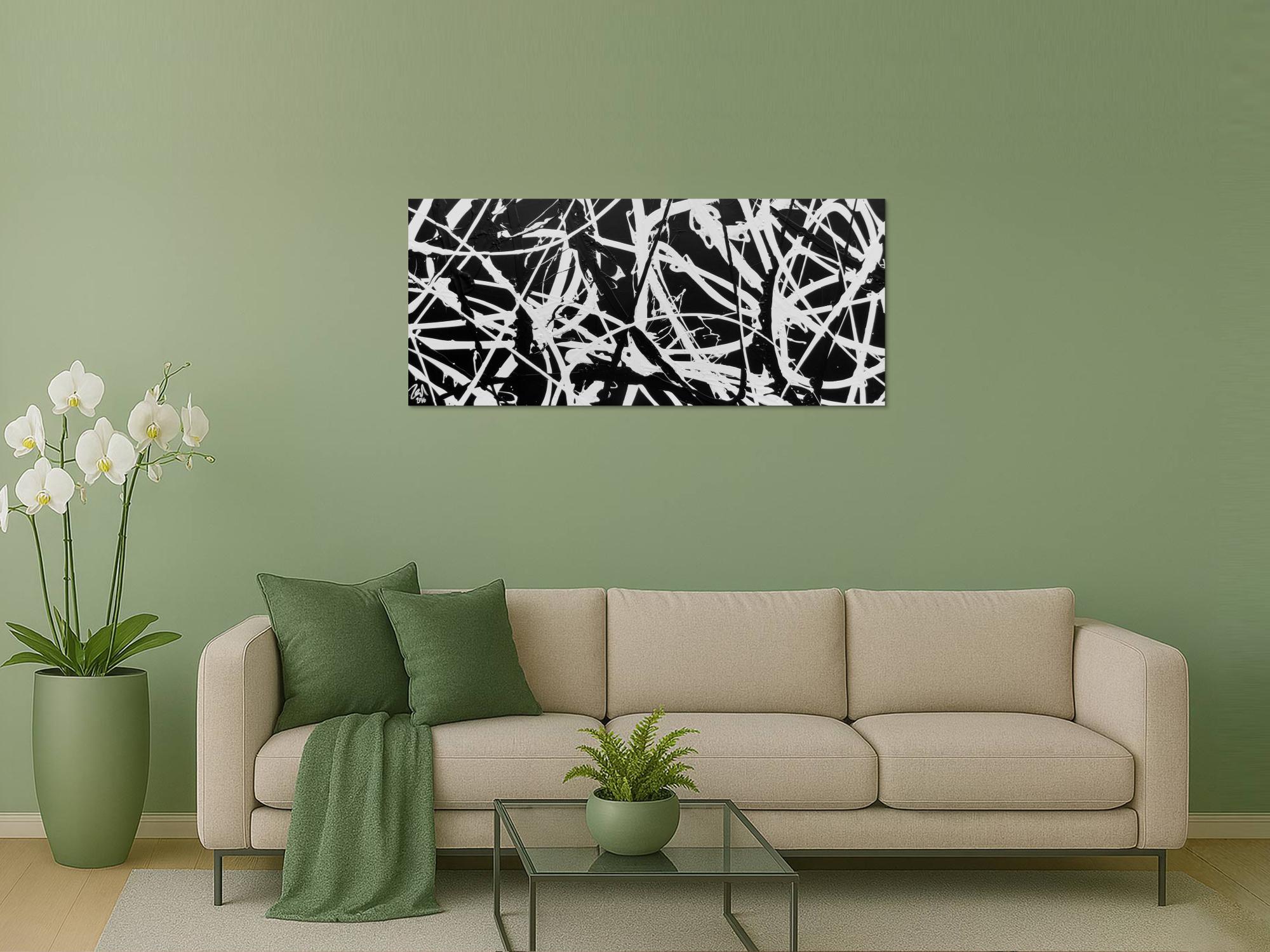 Minimalistisches Gemälde aus Acryl abstrakt in schwarz weiß modern