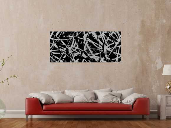 Minimalistisches Gemälde aus Acryl abstrakt in schwarz weiß modern