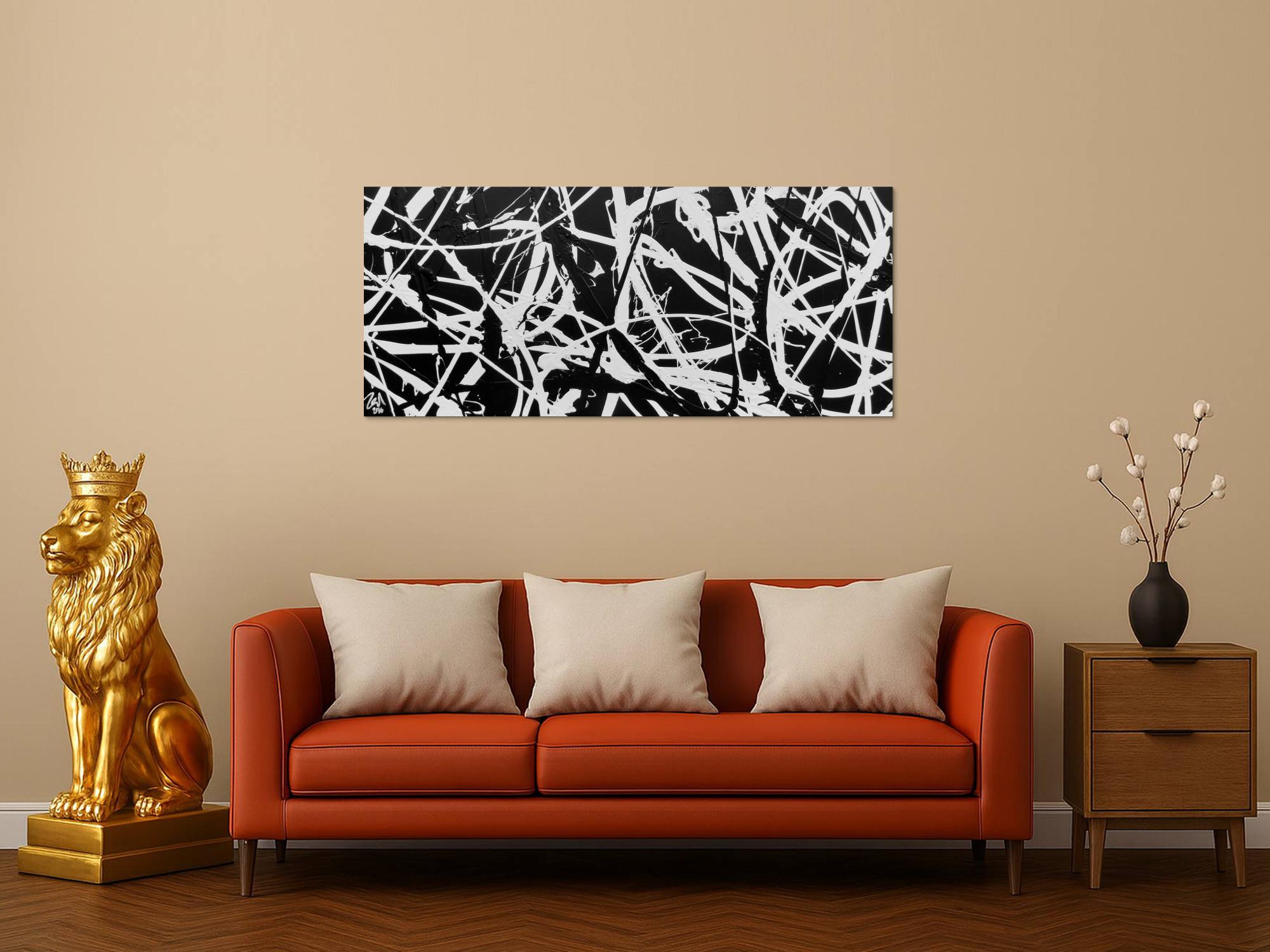 Minimalistisches Gemälde aus Acryl abstrakt in schwarz weiß modern