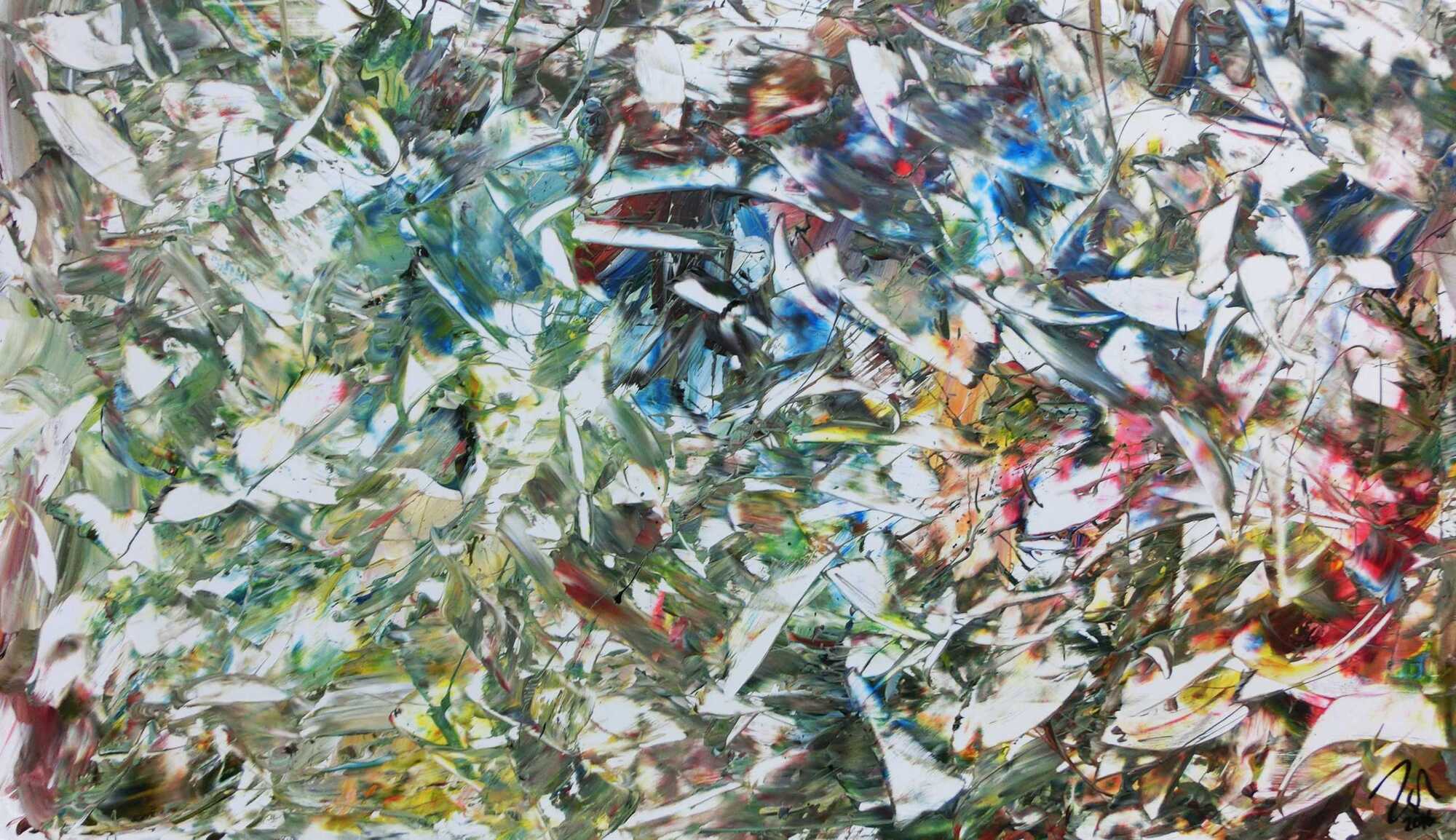 Abstraktes Gemälde mit vielen hellen Farben bunt und modern