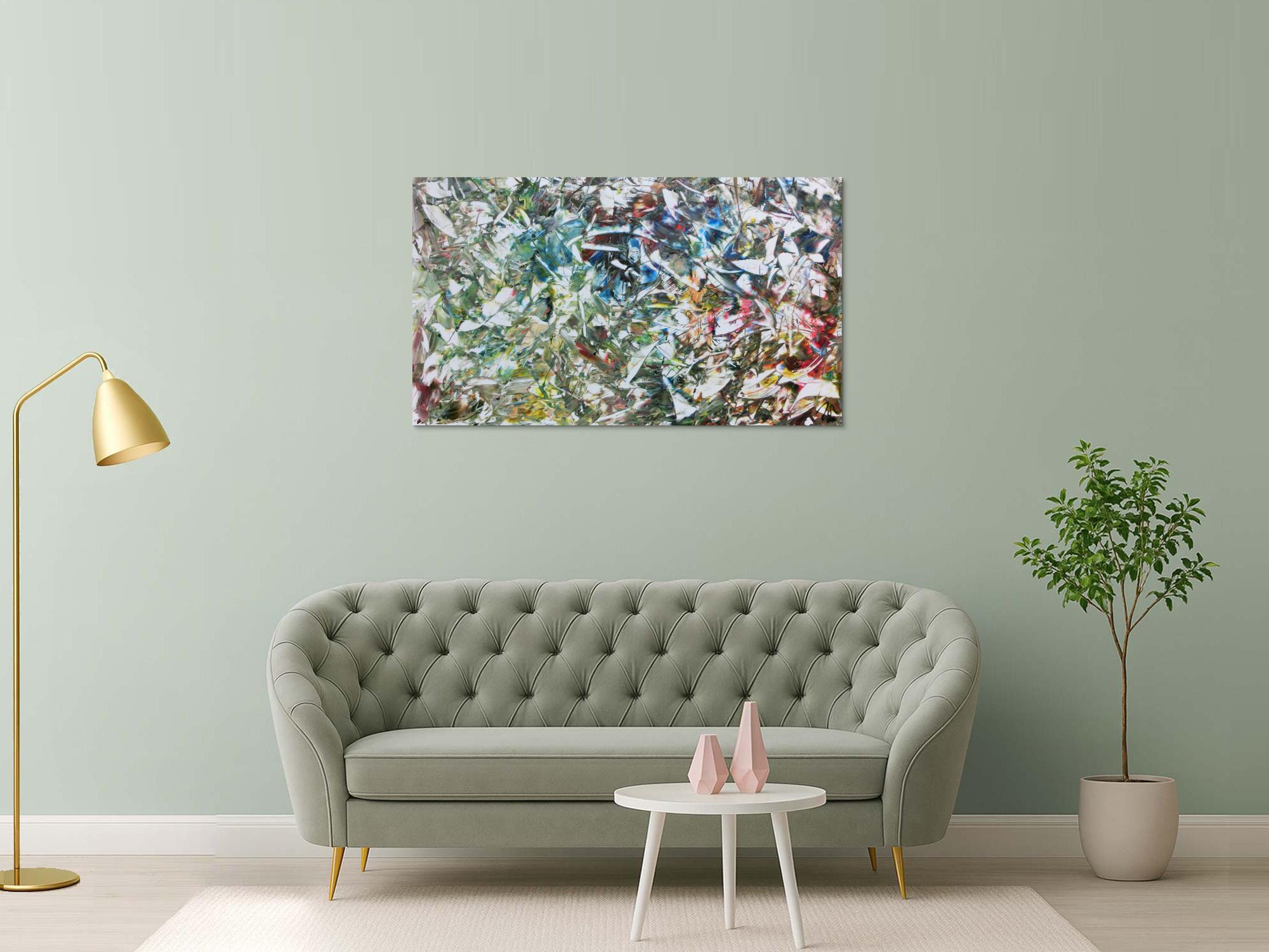 Abstraktes Gemälde mit vielen hellen Farben bunt und modern