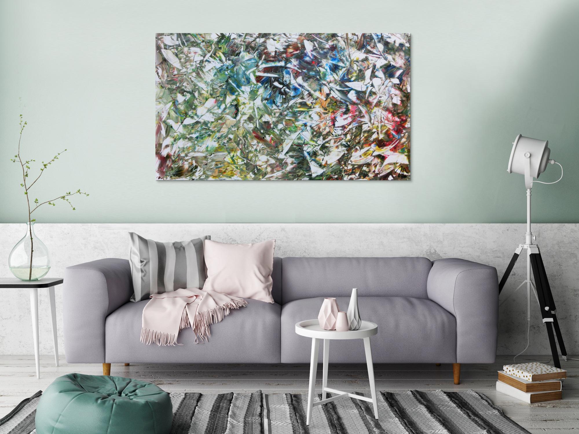 Abstraktes Gemälde mit vielen hellen Farben bunt und modern