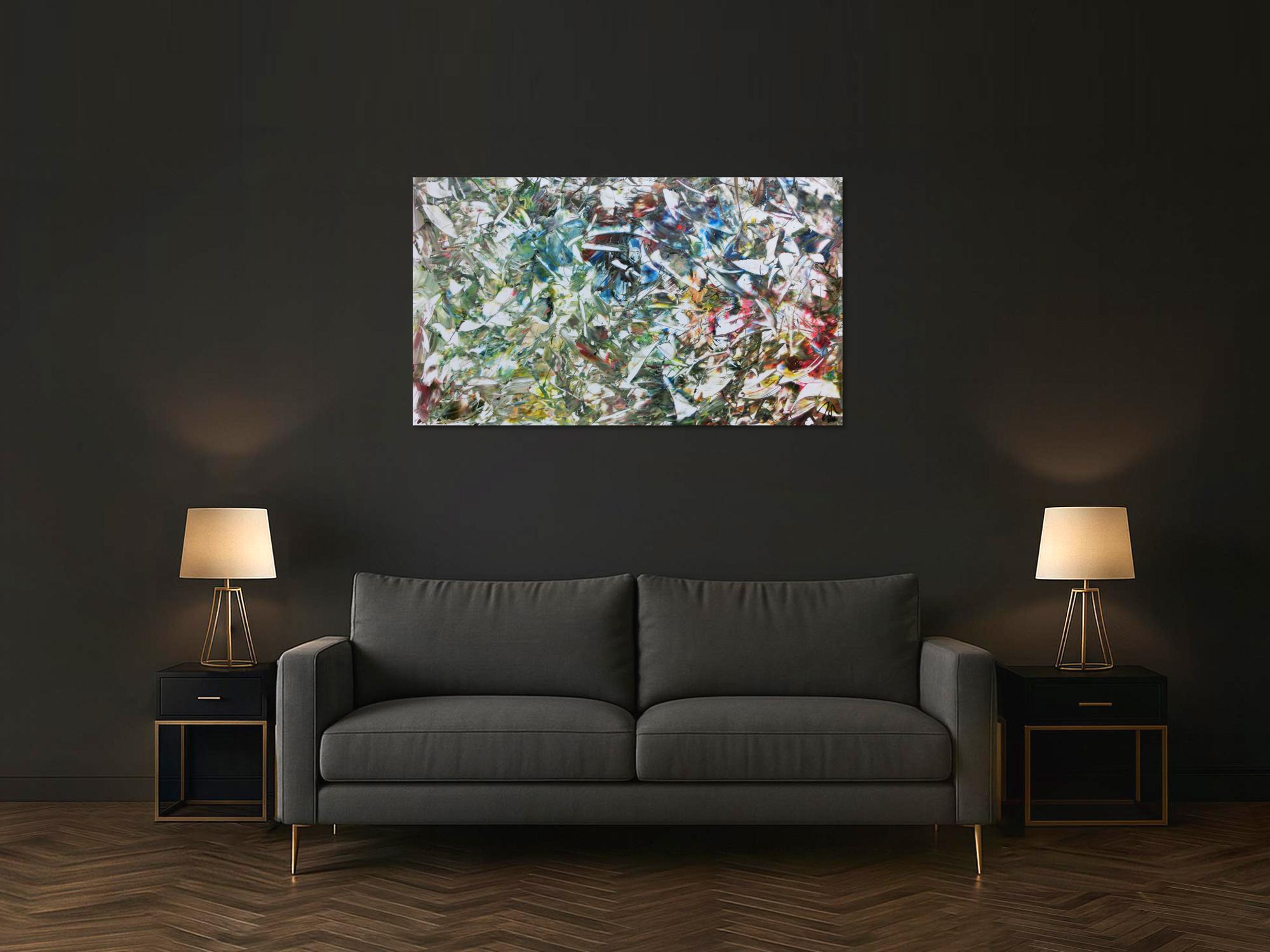 Abstraktes Gemälde mit vielen hellen Farben bunt und modern