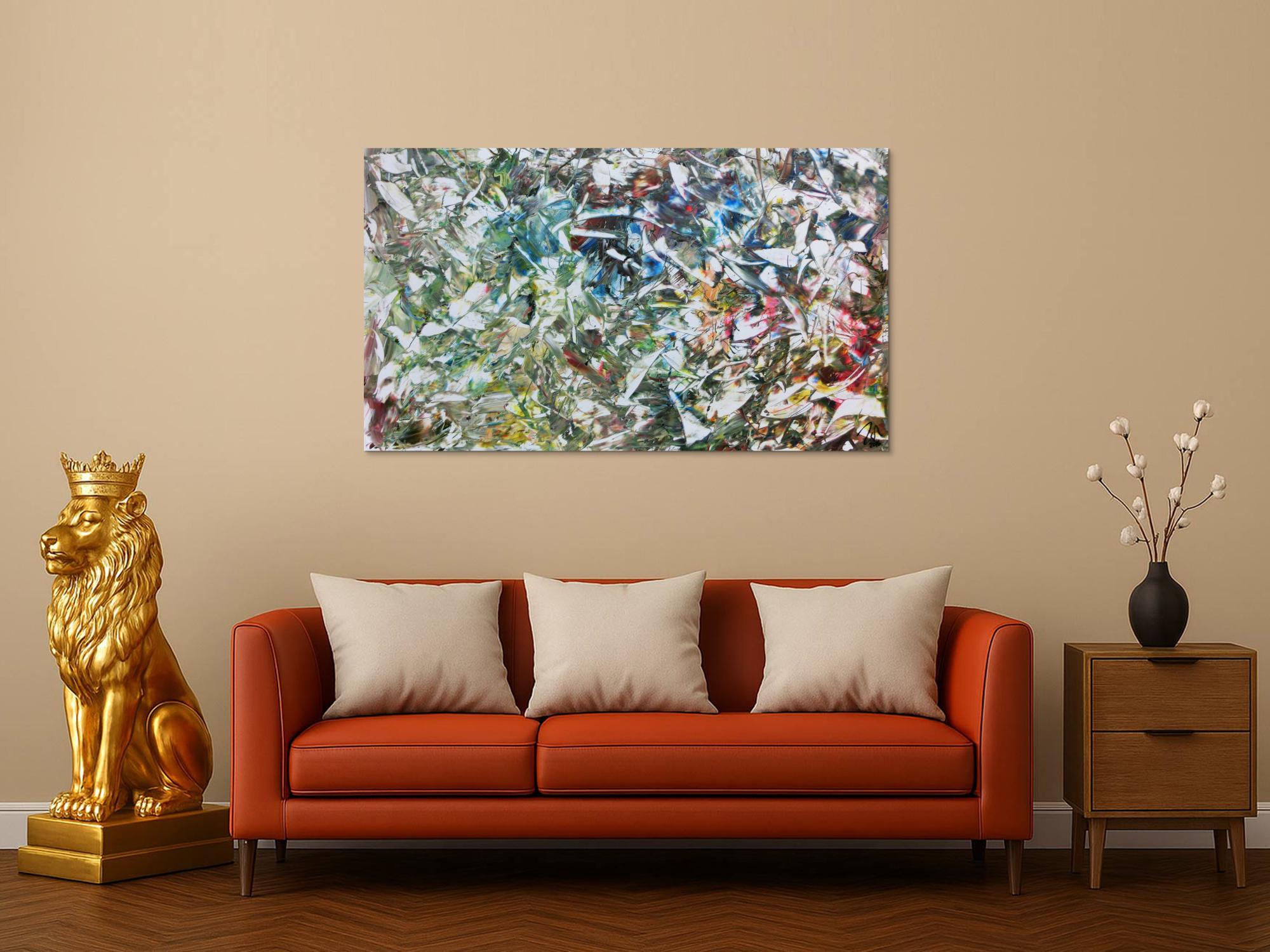 Abstraktes Gemälde mit vielen hellen Farben bunt und modern