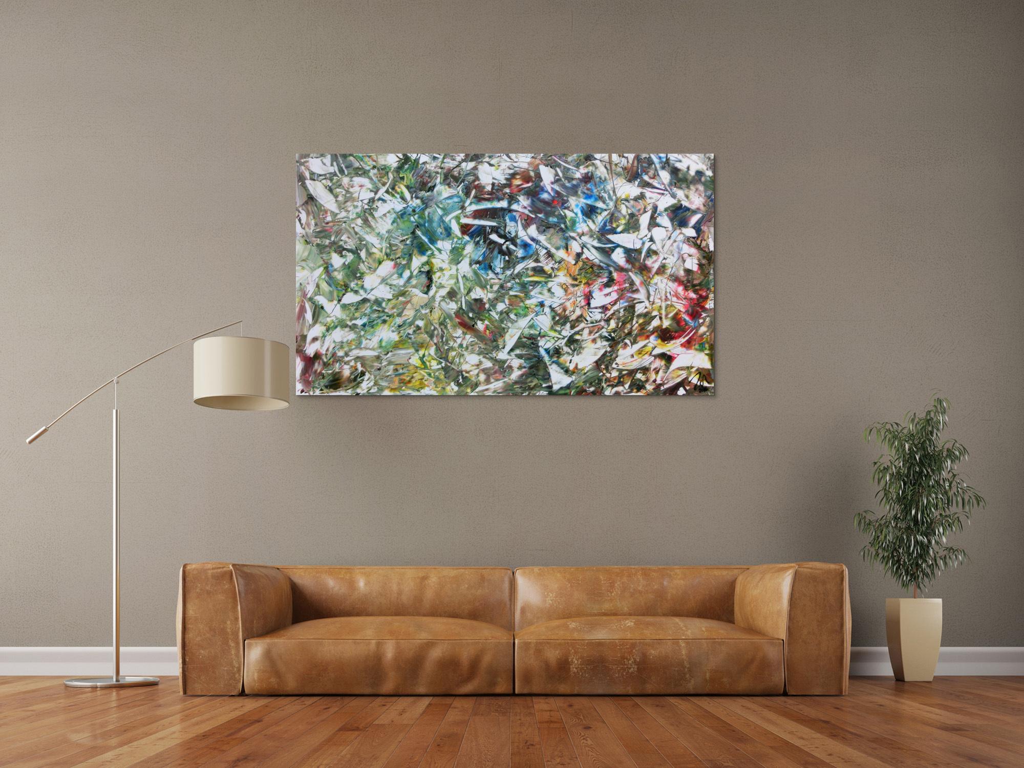 Abstraktes Gemälde mit vielen hellen Farben bunt und modern